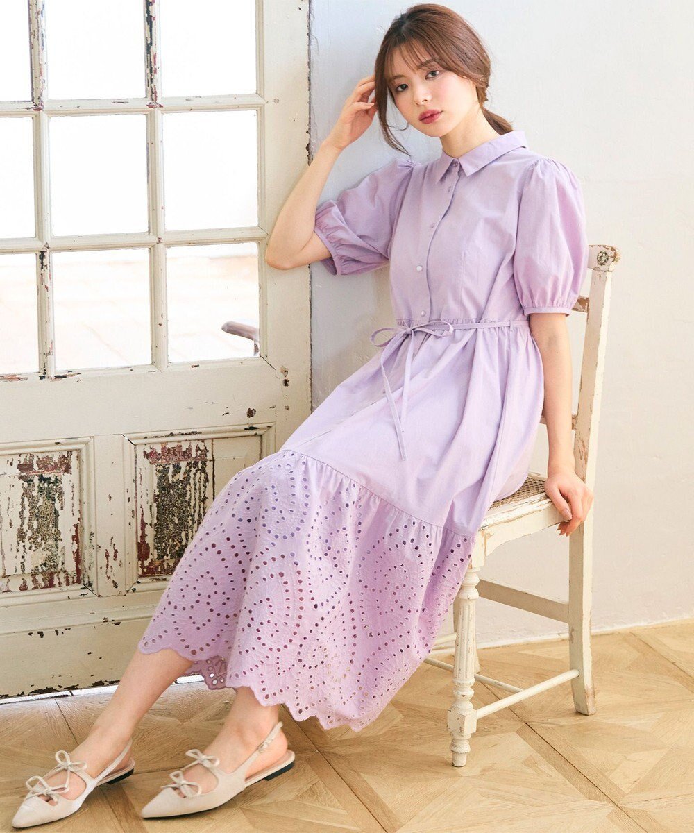 【フェルゥ/Feroux】の刺繍入りシャツ ワンピース インテリア・キッズ・メンズ・レディースファッション・服の通販 founy(ファニー) ファッション Fashion レディースファッション Fashion for Women ワンピース Dresses シャツワンピース / 1枚で着映えコーデ Shirt Dresses おすすめ Recommended / Our Picks ギャザー Gathered, Ruffled フィット Fit, Slim Fit フレア Flare, Flared リボン Ribbon, Bow 夏 Summer 春 Spring S/S・春夏 SS, Spring/Summer, Warm Season ライラック系|ID: prp329100004867547 ipo3291000000036260760