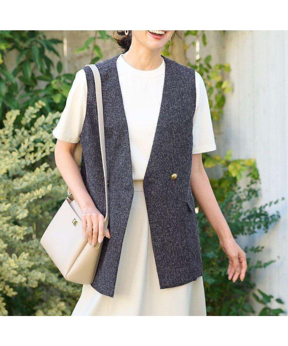 【エニー/ANY】のツィードライクブッチャージレ インテリア・キッズ・メンズ・レディースファッション・服の通販 founy(ファニー) 　ファッション　Fashion　レディースファッション　Fashion for Women　アウター　Coat / Outerwear Collection　トップス・カットソー　Cut & Sew Tops　ベスト&ジレ / 重ね着スタイル　Vests & Gilets　おすすめ　Recommended / Our Picks　クラシカル　Classical, Vintage-Inspired　ツイード　Twill, Twill Weave　トレンド　Trend, Trending Now　フロント　Front, Front Design　ベスト　Vest, Waistcoat　ポケット　Pocket, Pocket Detail　エレガント 上品　Elegant　人気　Popular, Best Seller　夏　Summer　春　Spring　S/S・春夏　SS, Spring/Summer, Warm Season　ネイビー系|ID: prp329100004867557 ipo3291000000036260902