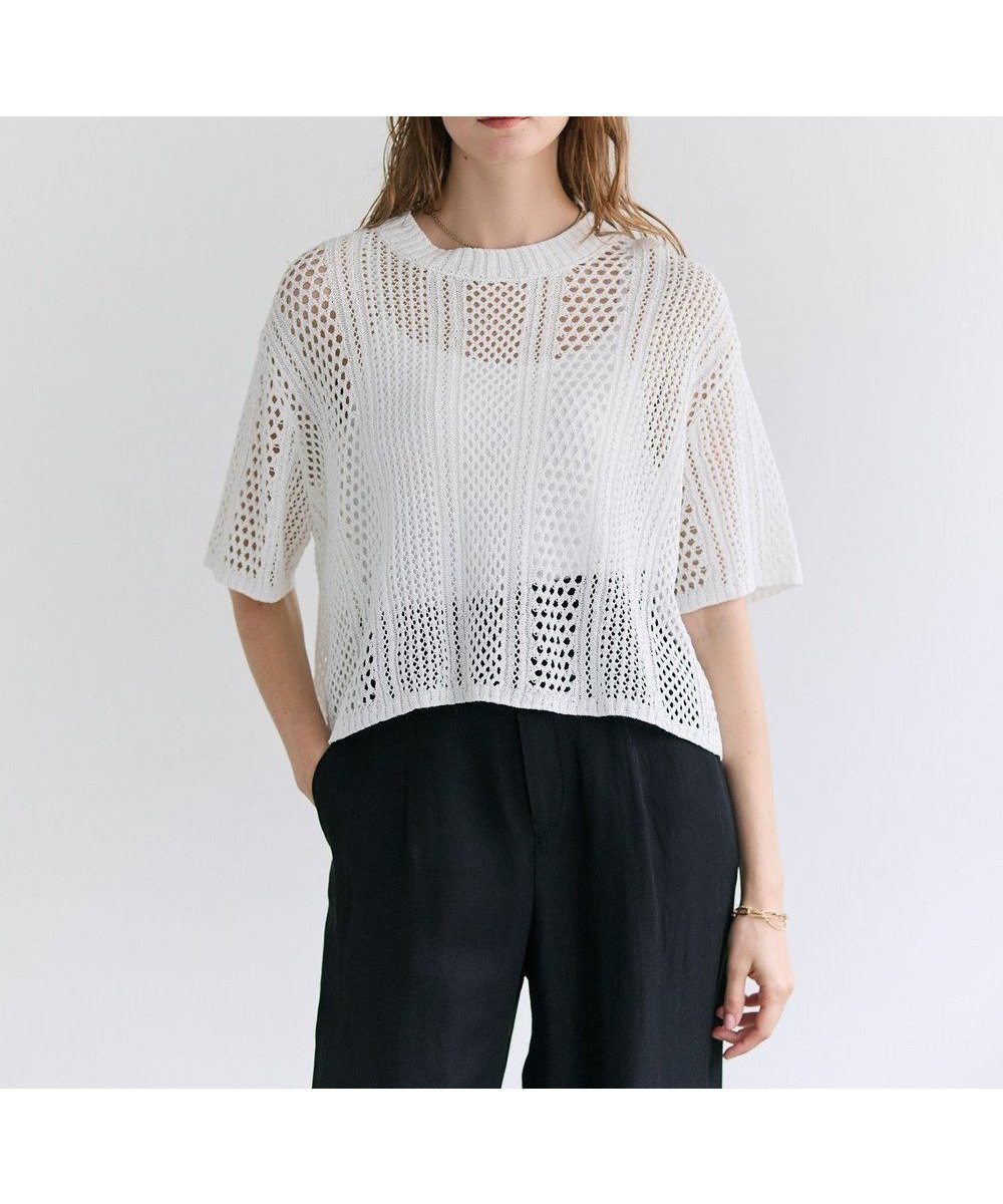 【ベイジ,/BEIGE,】のATACAM / パターンメッシュ ハーフニット インテリア・キッズ・メンズ・レディースファッション・服の通販 founy(ファニー) 　ファッション　Fashion　レディースファッション　Fashion for Women　トップス・カットソー　Cut & Sew Tops　ニット　Knit Tops & Sweaters　インナー　Innerwear　春　Spring　サマー　Summer, Summer Style　ストライプ　Stripe, Striped Pattern　セーター　Sweater, Knitwear　ハーフ　Half, Half-Length　パターン　Pattern, Design Print　半袖　Short Sleeve, Half Sleeve　メッシュ　Mesh, Net Fabric　リラックス　Relax, Relaxed Fit　S/S・春夏　SS, Spring/Summer, Warm Season　夏　Summer　エレガント 上品　Elegant　ビジネス 仕事 通勤　Business / Work / Commuting　Ecru|ID: prp329100004867596 ipo3291000000036261361
