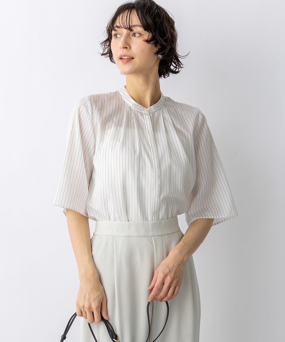 【23区/NIJYUSANKU】の【先行予約】ドライシアーストライプ フロントタック ブラウス 人気、トレンドファッション・服の通販 founy(ファニー) 　ファッション　Fashion　レディースファッション　Fashion for Women　トップス・カットソー　Cut & Sew Tops　シャツ・ブラウス・オフィスカジュアル　Elegant Blouses & Button-Ups　インナー　Innerwear　春　Spring　ジャケット　Jacket, Outerwear　スキッパー　Skipper, Open Collar　ストライプ　Stripe, Striped Pattern　スマート　Smart, Elegant　デコルテ　Décolleté, Neckline　フロント　Front, Front Design　S/S・春夏　SS, Spring/Summer, Warm Season　夏　Summer　2026年　2026　 other-1|ID: prp329100004867701 ipo3291000000036262102