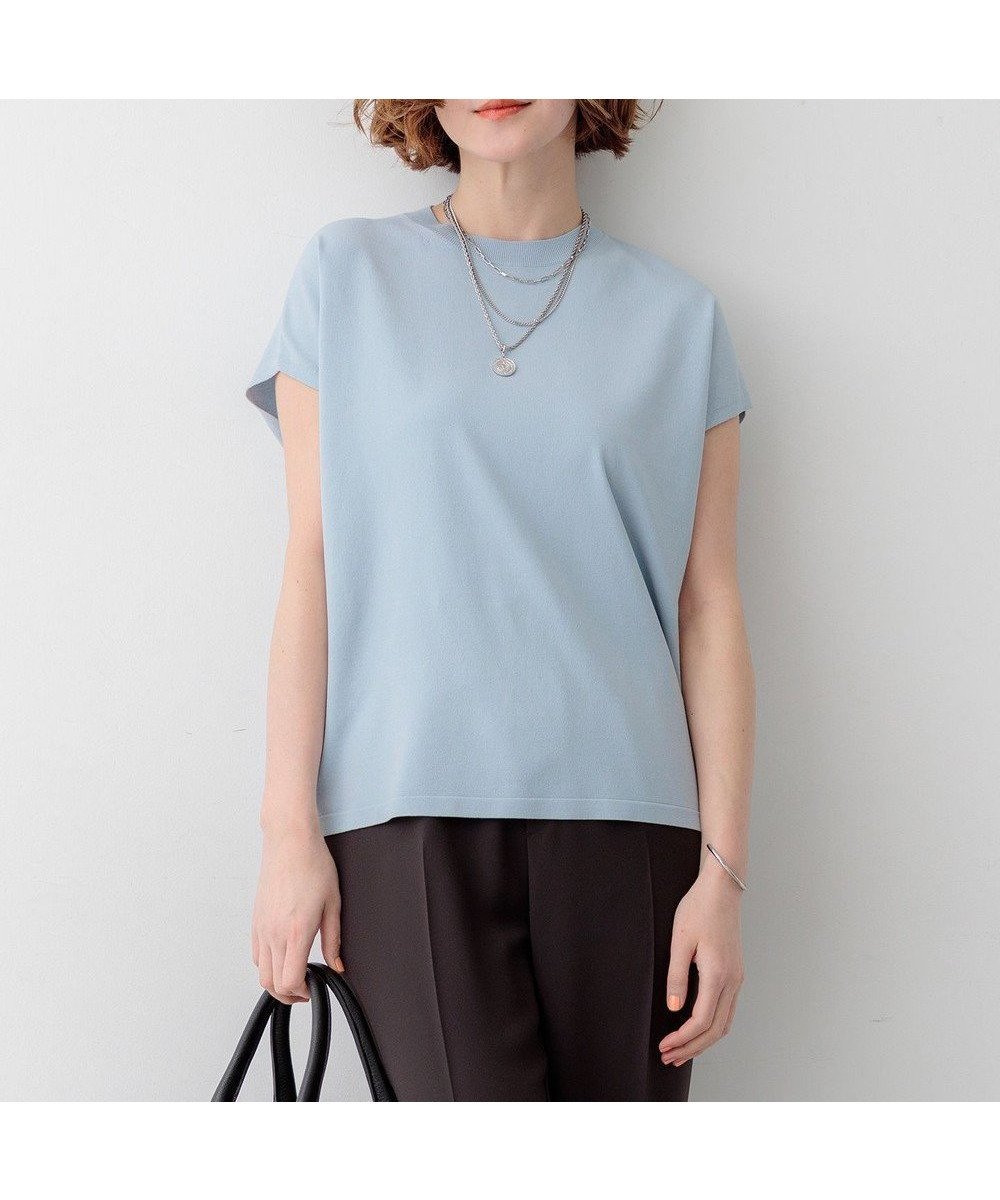 【23区/NIJYUSANKU】の【先行予約】レーヨンポリエステルストレッチ フレンチスリーブ ニット インテリア・キッズ・メンズ・レディースファッション・服の通販 founy(ファニー) 　ファッション　Fashion　レディースファッション　Fashion for Women　トップス・カットソー　Cut & Sew Tops　ニット　Knit Tops & Sweaters　春　Spring　カーディガン　Cardigan, Knitwear　スリーブ　Sleeve, Long Sleeve / Short Sleeve　セーター　Sweater, Knitwear　デニム　Denim, Jeans Material　定番　Standard, Basic Item　人気　Popular, Best Seller　フレンチ　French, French Style　S/S・春夏　SS, Spring/Summer, Warm Season　夏　Summer　エレガント 上品　Elegant　2026年　2026　スカイブルー系|ID: prp329100004867706 ipo3291000000036262162