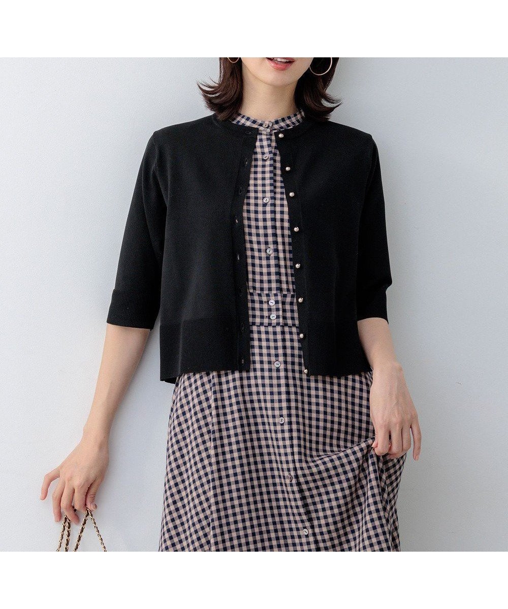 【組曲/KUMIKYOKU】の【先行予約】シアーニット5分袖 カーディガン インテリア・キッズ・メンズ・レディースファッション・服の通販 founy(ファニー) 　ファッション　Fashion　レディースファッション　Fashion for Women　トップス・カットソー　Cut & Sew Tops　ニット　Knit Tops & Sweaters　カーディガン・羽織り　Layered Style Cardigans　アンサンブル　Ensemble Set　エレガント 上品　Elegant　春　Spring　カーディガン　Cardigan, Knitwear　コンパクト　Compact, Small Size　シアー　Sheer, See-Through　シンプル　Simple, Minimal　チャーム　Charm, Pendant　ドレープ　Drape, Draping Fabric　メタル　Metal, Metal Parts　モダン　Modern, Contemporary　リラックス　Relax, Relaxed Fit　S/S・春夏　SS, Spring/Summer, Warm Season　おすすめ　Recommended / Our Picks　夏　Summer　ブラック系|ID: prp329100004867736 ipo3291000000036262472