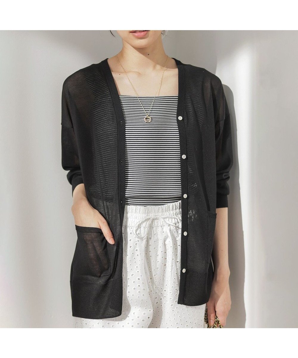 【組曲/KUMIKYOKU】の【先行予約】シアーニットVネック カーディガン インテリア・キッズ・メンズ・レディースファッション・服の通販 founy(ファニー) 　ファッション　Fashion　レディースファッション　Fashion for Women　トップス・カットソー　Cut & Sew Tops　ニット　Knit Tops & Sweaters　カーディガン・羽織り　Layered Style Cardigans　Vネックトップス　V-Neck Tops / V-Cut Neckline Shirts　アンサンブル　Ensemble Set　エレガント 上品　Elegant　春　Spring　カーディガン　Cardigan, Knitwear　シアー　Sheer, See-Through　ドレープ　Drape, Draping Fabric　ボトム　Bottoms, Lower Wear　リラックス　Relax, Relaxed Fit　S/S・春夏　SS, Spring/Summer, Warm Season　おすすめ　Recommended / Our Picks　夏　Summer　ブラック系|ID: prp329100004867737 ipo3291000000036262489