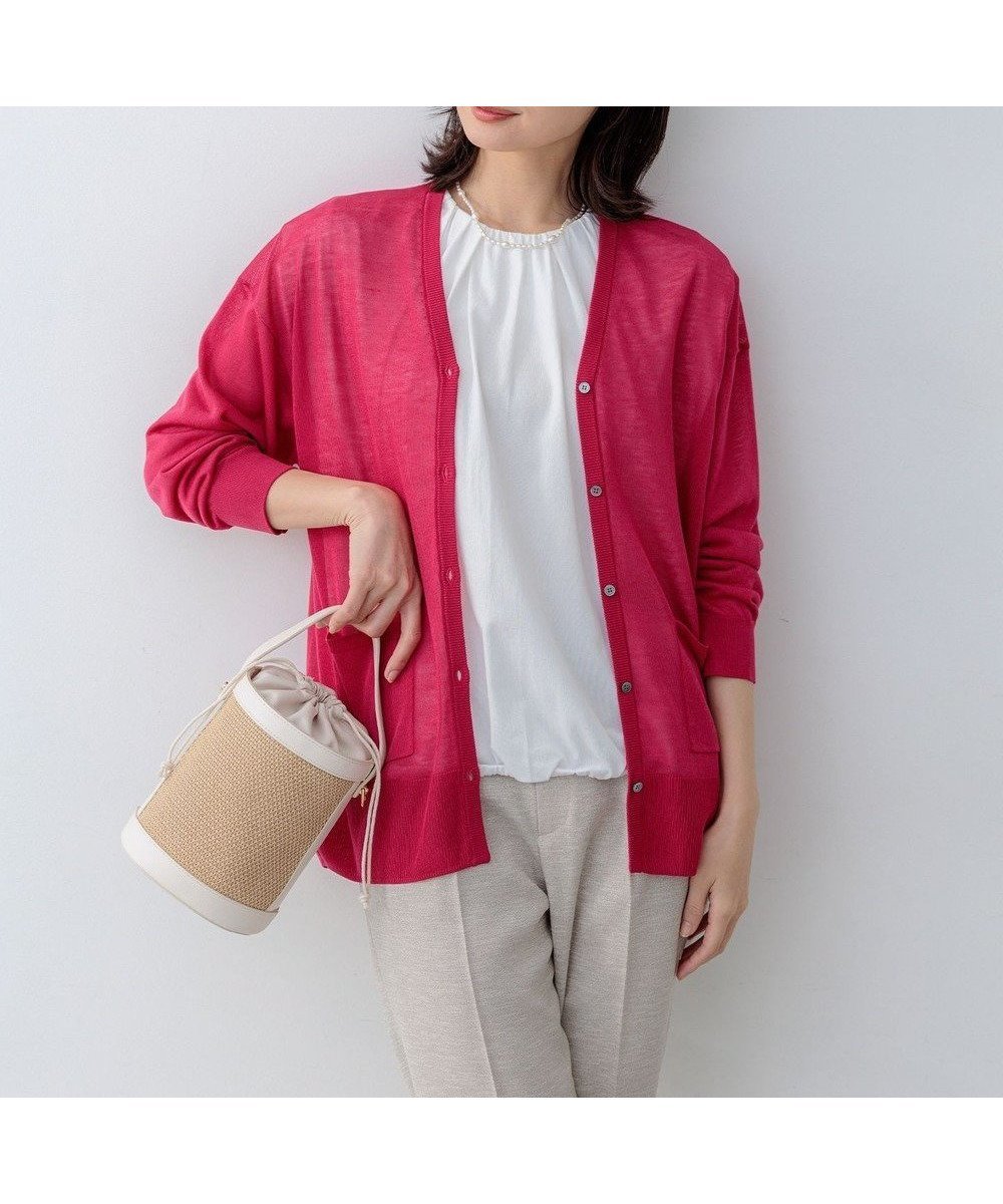 【組曲/KUMIKYOKU】の【先行予約】シアーニットVネック カーディガン インテリア・キッズ・メンズ・レディースファッション・服の通販 founy(ファニー) 　ファッション　Fashion　レディースファッション　Fashion for Women　トップス・カットソー　Cut & Sew Tops　ニット　Knit Tops & Sweaters　カーディガン・羽織り　Layered Style Cardigans　Vネックトップス　V-Neck Tops / V-Cut Neckline Shirts　アンサンブル　Ensemble Set　エレガント 上品　Elegant　春　Spring　カーディガン　Cardigan, Knitwear　シアー　Sheer, See-Through　ドレープ　Drape, Draping Fabric　ボトム　Bottoms, Lower Wear　リラックス　Relax, Relaxed Fit　S/S・春夏　SS, Spring/Summer, Warm Season　おすすめ　Recommended / Our Picks　夏　Summer　チェリーローズ系|ID: prp329100004867737 ipo3291000000036262490