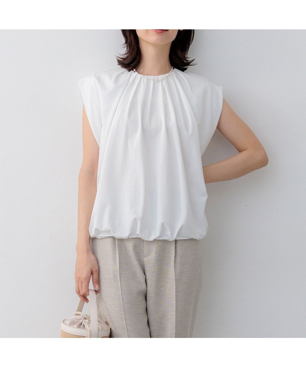 【組曲/KUMIKYOKU】の【先行予約・WEB限定】サマージャージーバルーンシルエット カットソー インテリア・キッズ・メンズ・レディースファッション・服の通販 founy(ファニー) 　ファッション　Fashion　レディースファッション　Fashion for Women　トップス・カットソー　Cut & Sew Tops　シャツ・ブラウス・オフィスカジュアル　Elegant Blouses & Button-Ups　ロングTシャツ・Tシャツ　Longline T-Shirts & Tees　カットソー・ベーシックTシャツ　Cut-and-Sewn Tops / Stretch Tees & Basics　春　Spring　カットソー　Cut and Sewn Top　ギャザー　Gathered, Ruffled　吸水　Absorbent, Quick-Dry　ノースリーブ　Sleeveless, No-Sleeve　バルーン　Balloon, Balloon Silhouette　フィット　Fit, Slim Fit　フレア　Flare, Flared　ブラウジング　Blouson Silhouette, Cinched Waist　S/S・春夏　SS, Spring/Summer, Warm Season　夏　Summer　ホワイト系|ID: prp329100004867747 ipo3291000000036262587