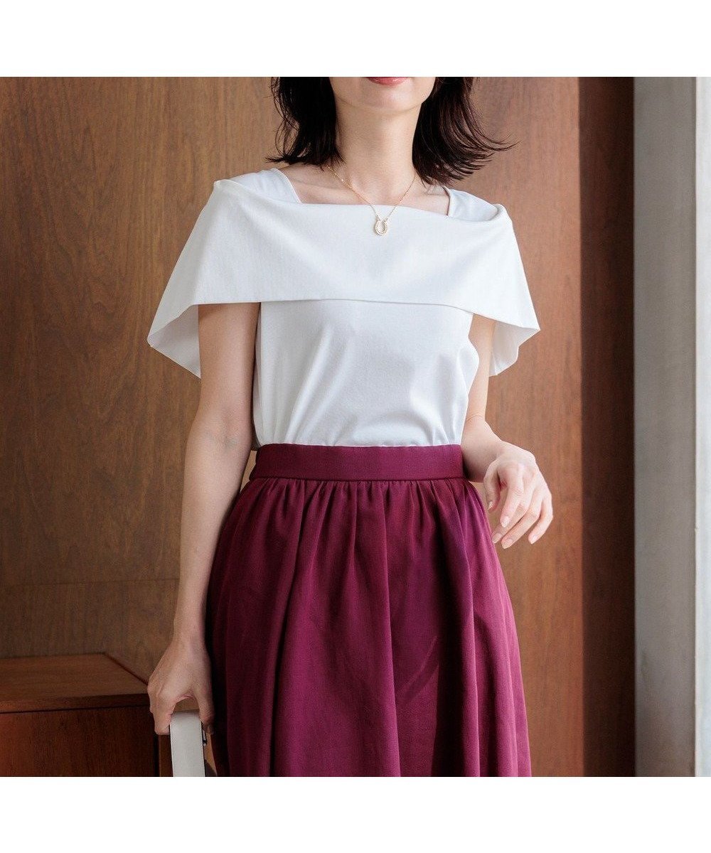 【組曲/KUMIKYOKU】の【先行予約】GIZAコットンオフショルダー カットソー インテリア・キッズ・メンズ・レディースファッション・服の通販 founy(ファニー) 　ファッション　Fashion　レディースファッション　Fashion for Women　トップス・カットソー　Cut & Sew Tops　シャツ・ブラウス・オフィスカジュアル　Elegant Blouses & Button-Ups　ロングTシャツ・Tシャツ　Longline T-Shirts & Tees　カットソー・ベーシックTシャツ　Cut-and-Sewn Tops / Stretch Tees & Basics　春　Spring　カットソー　Cut and Sewn Top　吸水　Absorbent, Quick-Dry　スクエア　Square, Square Shape　デニム　Denim, Jeans Material　パターン　Pattern, Design Print　フェミニン　Feminine, Girly　S/S・春夏　SS, Spring/Summer, Warm Season　おすすめ　Recommended / Our Picks　夏　Summer　エレガント 上品　Elegant　アイボリー系|ID: prp329100004867748 ipo3291000000036262605