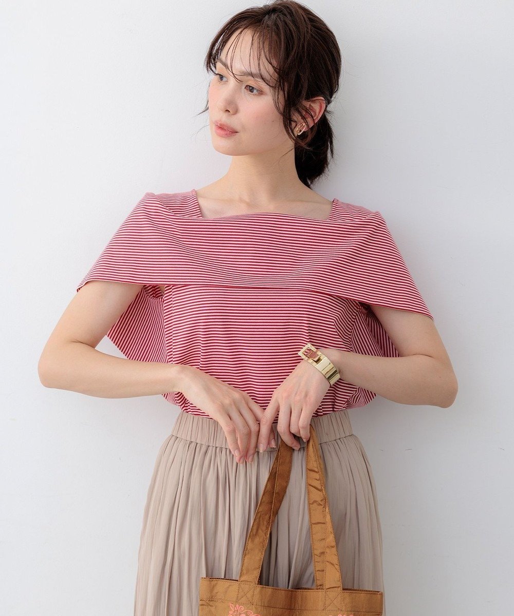 【組曲/KUMIKYOKU】の【先行予約】GIZAコットンオフショルダー カットソー インテリア・キッズ・メンズ・レディースファッション・服の通販 founy(ファニー) 　ファッション　Fashion　レディースファッション　Fashion for Women　トップス・カットソー　Cut & Sew Tops　シャツ・ブラウス・オフィスカジュアル　Elegant Blouses & Button-Ups　ロングTシャツ・Tシャツ　Longline T-Shirts & Tees　カットソー・ベーシックTシャツ　Cut-and-Sewn Tops / Stretch Tees & Basics　春　Spring　カットソー　Cut and Sewn Top　吸水　Absorbent, Quick-Dry　スクエア　Square, Square Shape　デニム　Denim, Jeans Material　パターン　Pattern, Design Print　フェミニン　Feminine, Girly　S/S・春夏　SS, Spring/Summer, Warm Season　おすすめ　Recommended / Our Picks　夏　Summer　エレガント 上品　Elegant　オフ×チェリー系2|ID: prp329100004867748 ipo3291000000036262607