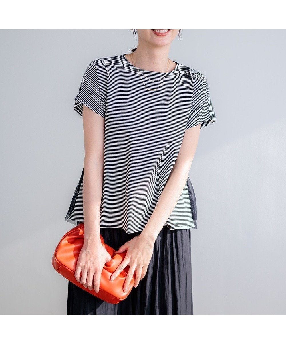 【組曲/KUMIKYOKU】の【先行予約】GIZAコットンチュールコンビ カットソー インテリア・キッズ・メンズ・レディースファッション・服の通販 founy(ファニー) 　ファッション　Fashion　レディースファッション　Fashion for Women　トップス・カットソー　Cut & Sew Tops　シャツ・ブラウス・オフィスカジュアル　Elegant Blouses & Button-Ups　ロングTシャツ・Tシャツ　Longline T-Shirts & Tees　カットソー・ベーシックTシャツ　Cut-and-Sewn Tops / Stretch Tees & Basics　春　Spring　カットソー　Cut and Sewn Top　吸水　Absorbent, Quick-Dry　ショルダー　Shoulder, Shoulder Strap　シンプル　Simple, Minimal　ティアード　Tiered, Tiered Style　ドロップ　Drop Shoulder, Dropped Style　S/S・春夏　SS, Spring/Summer, Warm Season　おすすめ　Recommended / Our Picks　夏　Summer　エレガント 上品　Elegant　ネイビー×オフ系2|ID: prp329100004867749 ipo3291000000036262616