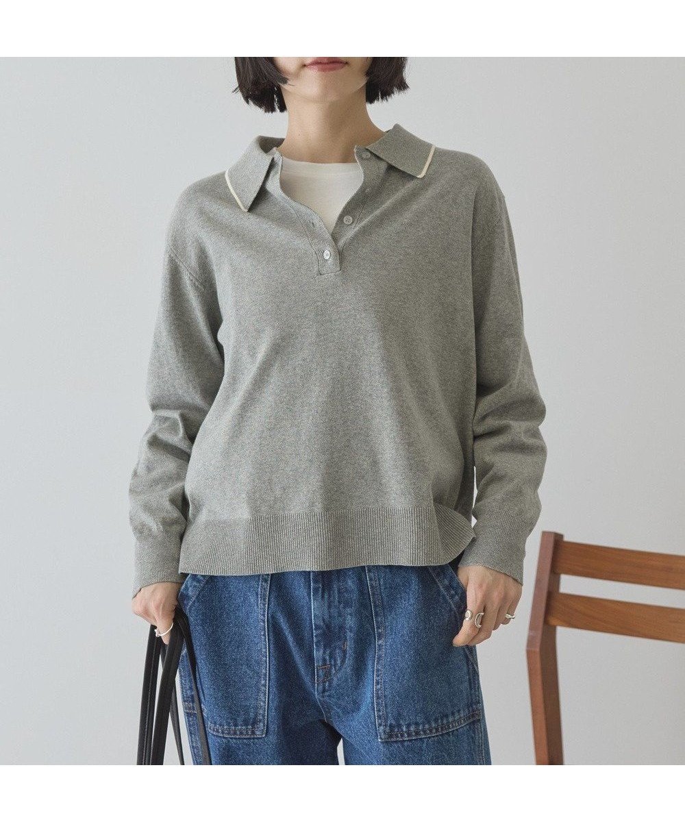【アメリカンホリック/AMERICAN HOLIC】の配色ラインニットポロ インテリア・キッズ・メンズ・レディースファッション・服の通販 founy(ファニー) 　ファッション　Fashion　レディースファッション　Fashion for Women　トップス・カットソー　Cut & Sew Tops　ニット　Knit Tops & Sweaters　シンプル　Simple, Minimal　セーター　Sweater, Knitwear　デニム　Denim, Jeans Material　バランス　Balance, Style Balance　ボトム　Bottoms, Lower Wear　ポケット　Pocket, Pocket Detail　ワイド　Wide, Wide Fit　エレガント 上品　Elegant　夏　Summer　春　Spring　S/S・春夏　SS, Spring/Summer, Warm Season　Light Gray|ID: prp329100004867758 ipo3291000000036262691