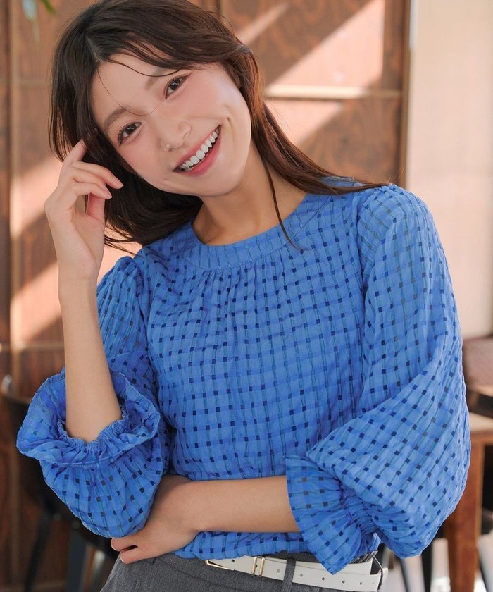 【ティアクラッセ/Tiaclasse】のシアーチェックブラウス インテリア・キッズ・メンズ・レディースファッション・服の通販 founy(ファニー) https://founy.com/ ファッション Fashion レディースファッション Fashion for Women トップス・カットソー Cut & Sew Tops シャツ・ブラウス・オフィスカジュアル Elegant Blouses & Button-Ups 春 Spring ギャザー Gathered, Ruffled シンプル Simple, Minimal チェック Check, Plaid, Tartan デニム Denim, Jeans Material トレンド Trend, Trending Now フリル Frill, Ruffle ポケット Pocket, Pocket Detail ワッシャー Washer, Crinkled Finish S/S・春夏 SS, Spring/Summer, Warm Season 夏 Summer エレガント 上品 Elegant ビジネス 仕事 通勤 Business / Work / Commuting |ID: prp329100004867763 ipo3291000000036262733