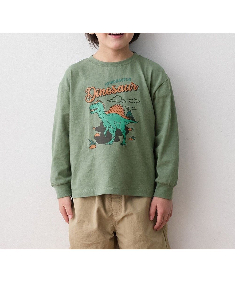 【エニィ/ANY / KIDS】の恐竜プリント 長袖Tシャツ インテリア・キッズ・メンズ・レディースファッション・服の通販 founy(ファニー) 　ファッション　Fashion　キッズファッション　Fashion for Kids　トップス・カットソー　Cut & Sew Tops　春　Spring　カットソー　Cut and Sewn Top　スマホ　Smartphone, Mobile Device　人気　Popular, Best Seller　長袖　Long Sleeve, Full Sleeve　プリント　Print, Printed Pattern　ポケット　Pocket, Pocket Detail　S/S・春夏　SS, Spring/Summer, Warm Season　おすすめ　Recommended / Our Picks　夏　Summer　カーキ(スピノサウルス)|ID: prp329100004868143 ipo3291000000036272422
