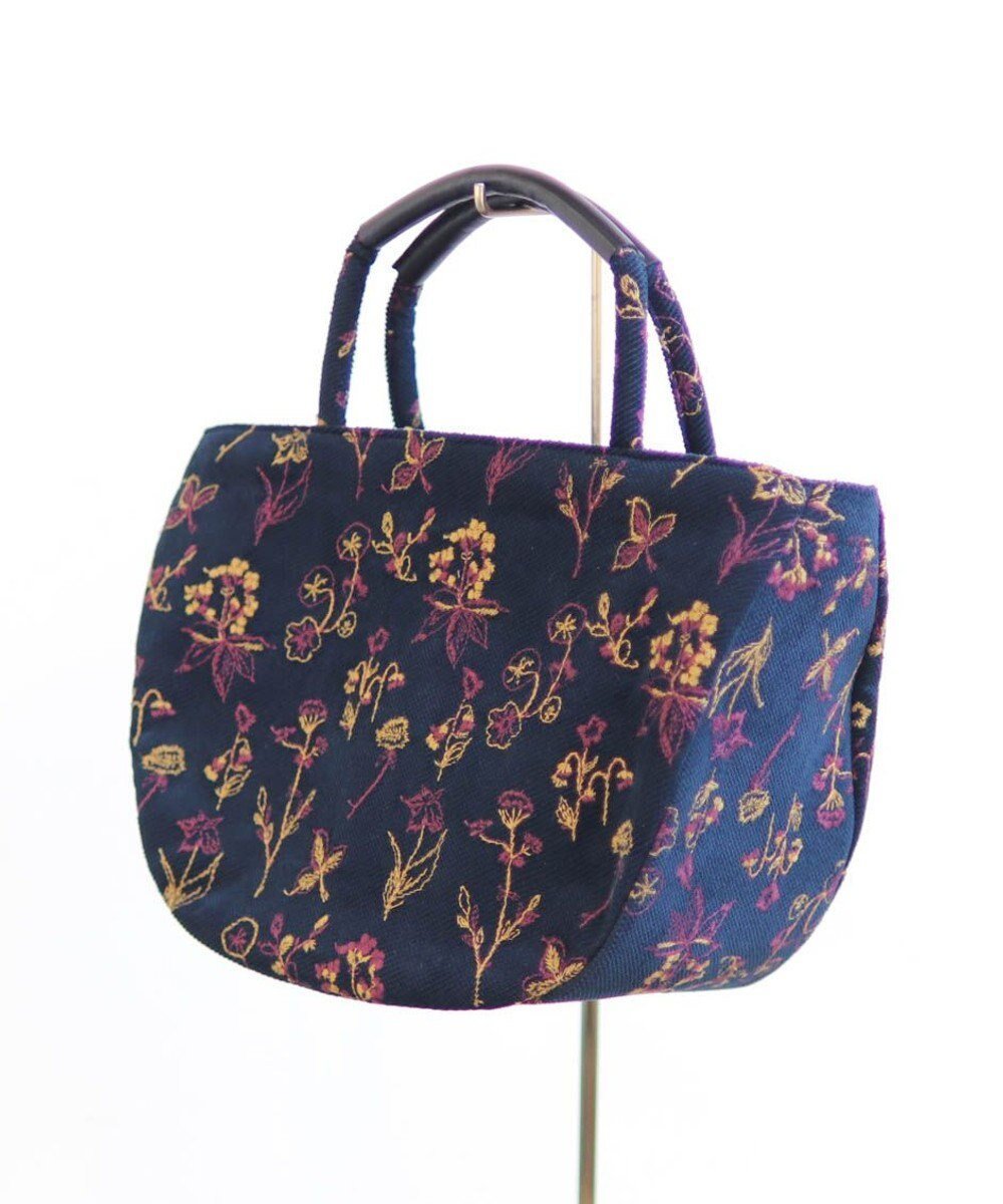 【アンドウール/AND WOOL】の花刺繍の半円バッグ インテリア・キッズ・メンズ・レディースファッション・服の通販 founy(ファニー) 　ファッション　Fashion　レディースファッション　Fashion for Women　バッグ　Bags　コーデュロイ　Corduroy, Cord Fabric　定番　Standard, Basic Item　ポケット　Pocket, Pocket Detail　ネイビー|ID: prp329100004868155 ipo3291000000036272491