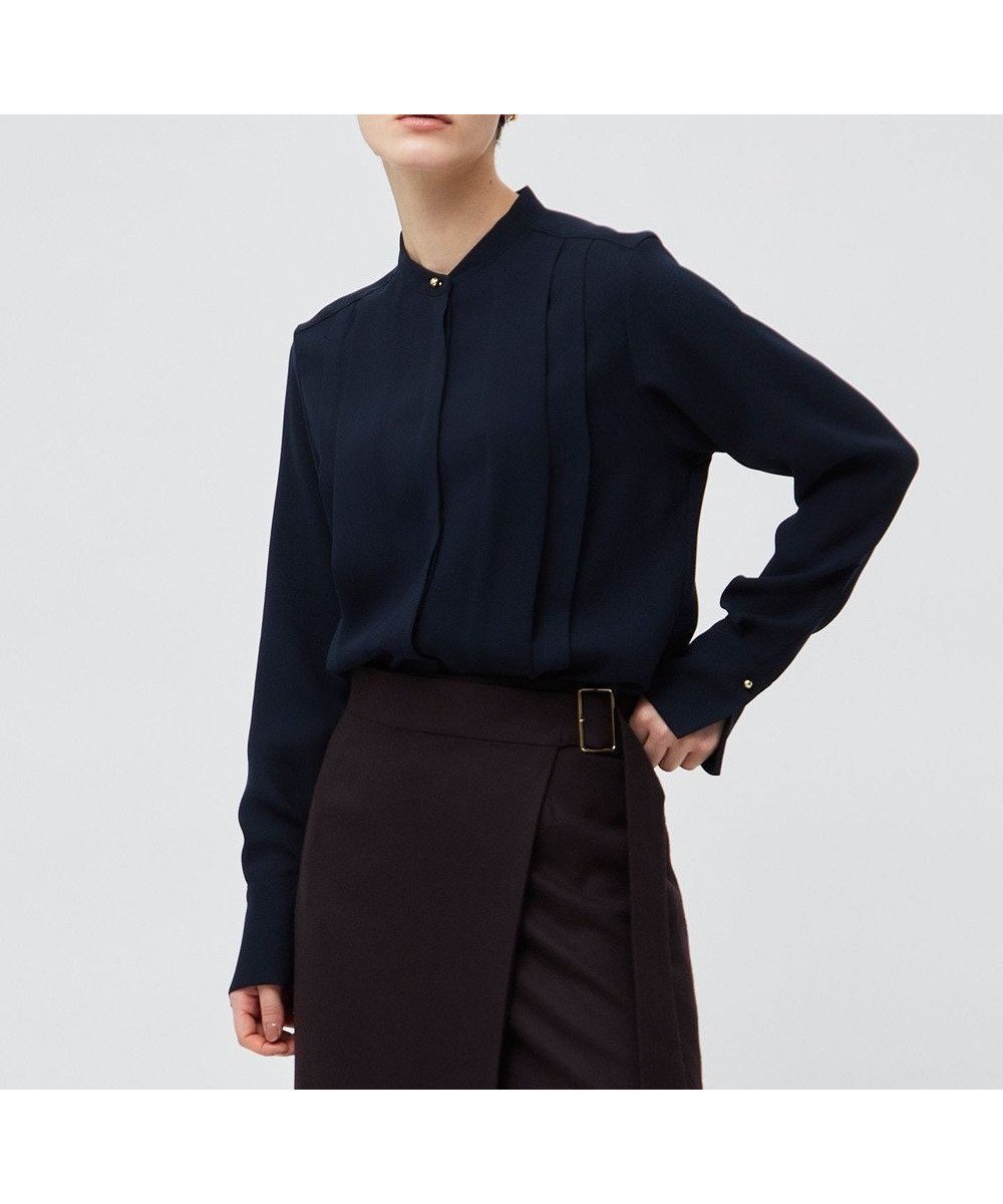 【ベイジ,/BEIGE,】の【洗える】STOW / フロントタックブラウス インテリア・キッズ・メンズ・レディースファッション・服の通販 founy(ファニー) 　ファッション　Fashion　レディースファッション　Fashion for Women　トップス・カットソー　Cut & Sew Tops　シャツ・ブラウス・オフィスカジュアル　Elegant Blouses & Button-Ups　とろみ　Fluid, Flowy Fabric　クラシカル　Classical, Vintage-Inspired　ジョーゼット　Georgette, Semi-Sheer Fabric　マニッシュ　Mannish, Boyish　メタル　Metal, Metal Parts　ワイド　Wide, Wide Fit　人気　Popular, Best Seller　今季　This Season, Current Season　ビジネス 仕事 通勤　Business / Work / Commuting　夏　Summer　定番　Standard, Basic Item　S/S・春夏　SS, Spring/Summer, Warm Season　洗える　Machine Washable　A/W・秋冬　Autumn/Winter　Navy|ID: prp329100004868158 ipo3291000000036272505