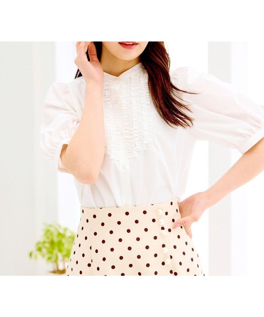 【フェルゥ/Feroux】のフリルディテール パフスリーブ ブラウス 人気、トレンドファッション・服の通販 founy(ファニー) 　ファッション　Fashion　レディースファッション　Fashion for Women　トップス・カットソー　Cut & Sew Tops　シャツ・ブラウス・オフィスカジュアル　Elegant Blouses & Button-Ups　クラシカル　Classical, Vintage-Inspired　ジャケット　Jacket, Outerwear　スリーブ　Sleeve, Long Sleeve / Short Sleeve　ドット　Polka Dot, Dot Pattern　フリル　Frill, Ruffle　フロント　Front, Front Design　夏　Summer　春　Spring　S/S・春夏　SS, Spring/Summer, Warm Season　ビジネス 仕事 通勤　Business / Work / Commuting　 other-1|ID: prp329100004868191 ipo3291000000036272749