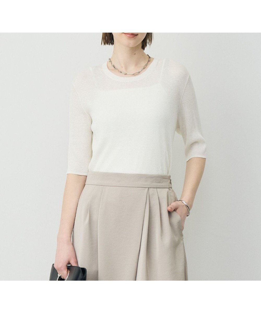 【アイシービー/iCB】の【先行予約】 リネンブレンドシアー クルーネックリブニット インテリア・キッズ・メンズ・レディースファッション・服の通販 founy(ファニー) 　ファッション　Fashion　レディースファッション　Fashion for Women　トップス・カットソー　Cut & Sew Tops　ニット　Knit Tops & Sweaters　インナー　Innerwear　春　Spring　カーディガン　Cardigan, Knitwear　サマー　Summer, Summer Style　ジャケット　Jacket, Outerwear　セーター　Sweater, Knitwear　バランス　Balance, Style Balance　ベーシック　Basic, Essential　ボトム　Bottoms, Lower Wear　リネン　Linen, Linen Fabric　ワイド　Wide, Wide Fit　S/S・春夏　SS, Spring/Summer, Warm Season　夏　Summer　エレガント 上品　Elegant　2026年　2026　オフホワイト|ID: prp329100004868199 ipo3291000000036272799