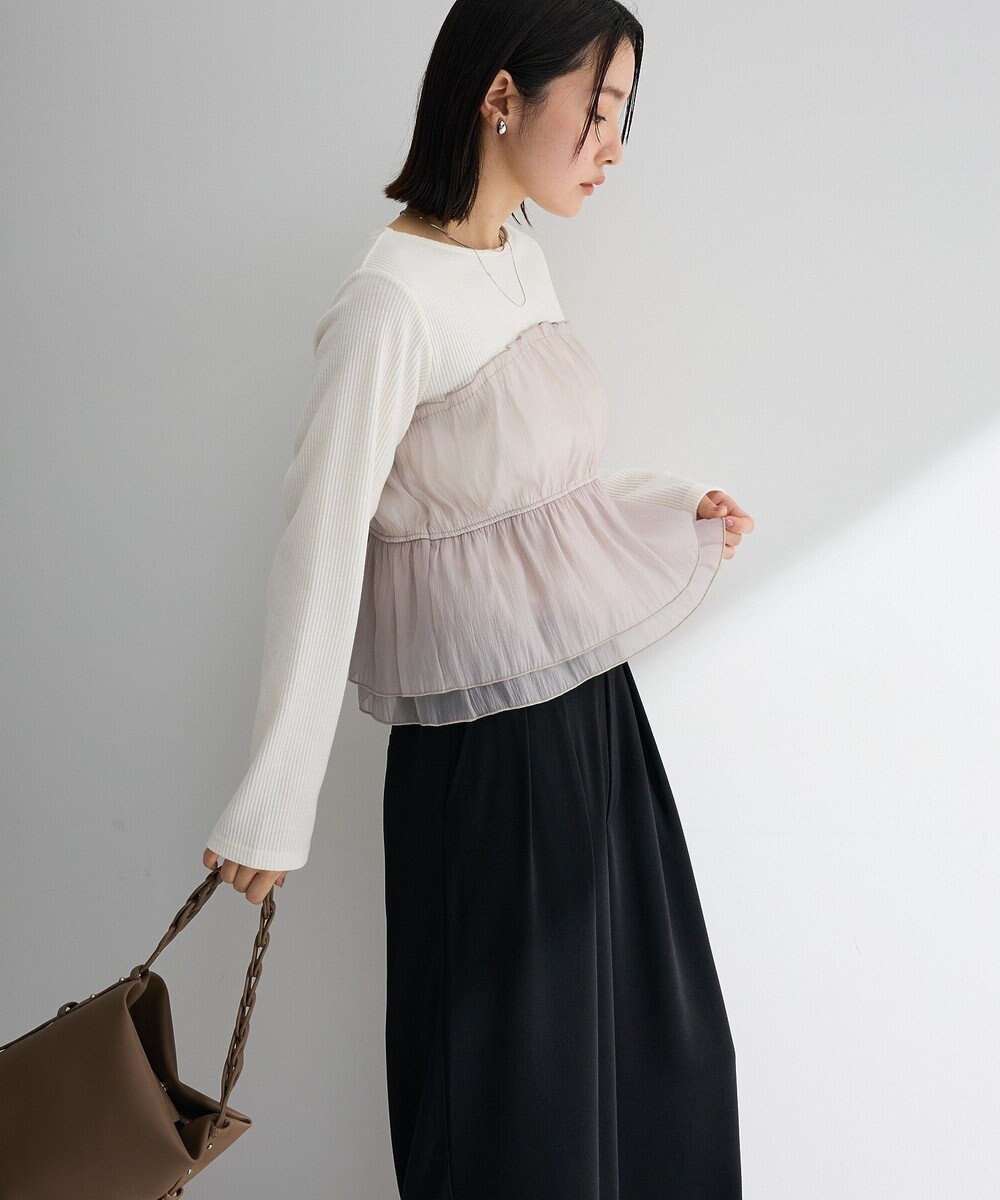 【グリーンパークス/Green Parks】のオーガンジービスチェドッキングプルオーバー インテリア・キッズ・メンズ・レディースファッション・服の通販 founy(ファニー) 　ファッション　Fashion　レディースファッション　Fashion for Women　トップス・カットソー　Cut & Sew Tops　シャツ・ブラウス・オフィスカジュアル　Elegant Blouses & Button-Ups　ロングTシャツ・Tシャツ　Longline T-Shirts & Tees　カジュアルプルオーバー・ニットトップス　Pullovers & Knit Tops / Casual Pullovers　カットソー・ベーシックTシャツ　Cut-and-Sewn Tops / Stretch Tees & Basics　ビスチェ　Bustiers & Corset Tops / Layered Bustier Style　春　Spring　カットソー　Cut and Sewn Top　シンプル　Simple, Minimal　デニム　Denim, Jeans Material　ドッキング　Docking, Mixed Material　ボトム　Bottoms, Lower Wear　ポケット　Pocket, Pocket Detail　ミックス　Mix, Mixed Style　リラックス　Relax, Relaxed Fit　ワイド　Wide, Wide Fit　S/S・春夏　SS, Spring/Summer, Warm Season　おすすめ　Recommended / Our Picks　夏　Summer　エレガント 上品　Elegant　Gray|ID: prp329100004868211 ipo3291000000036272848