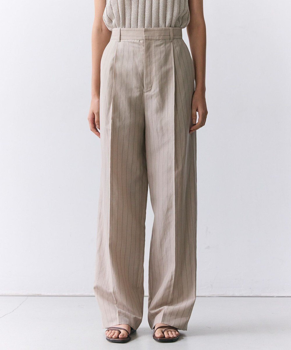 【ベイジ,/BEIGE,】のERYTH / リネンストライプ タックワイドパンツ インテリア・キッズ・メンズ・レディースファッション・服の通販 founy(ファニー) 　ファッション　Fashion　レディースファッション　Fashion for Women　パンツ　Pants & Trousers　インナー　Innerwear　オケージョン　Occasion Wear　春　Spring　キャミ　Camisole, Cami Top　ジャケット　Jacket, Outerwear　ストライプ　Stripe, Striped Pattern　ストレート　Straight, Straight Cut　なめらか　Smooth, Silky Texture　バランス　Balance, Style Balance　フラット　Flat, Flat Shoes　リネン　Linen, Linen Fabric　S/S・春夏　SS, Spring/Summer, Warm Season　夏　Summer　ビジネス 仕事 通勤　Business / Work / Commuting　Flax × Bordeaux|ID: prp329100004868223 ipo3291000000036272898
