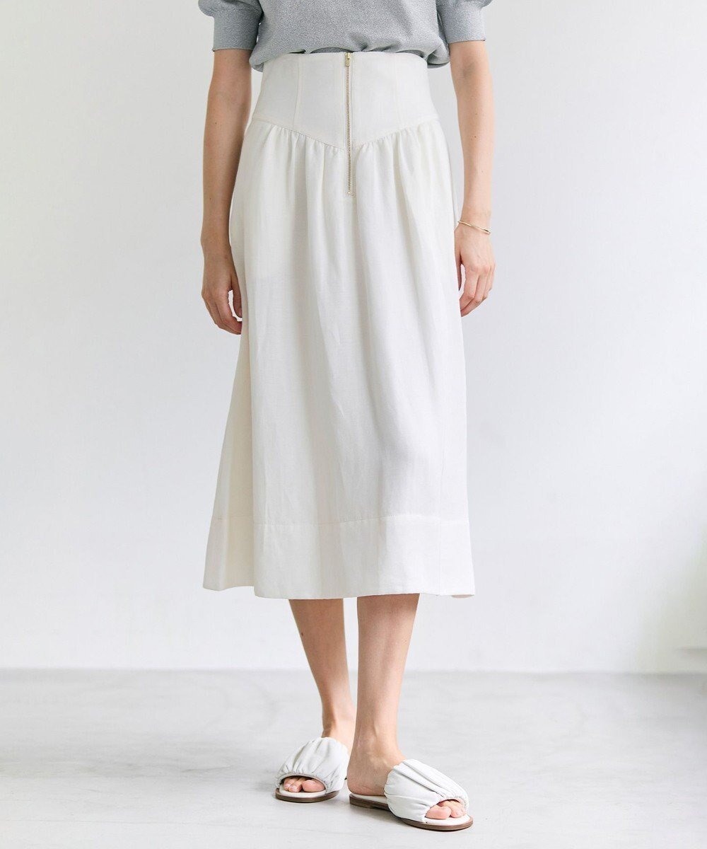 【ベイジ,/BEIGE,】のBERNARD / リネン混 ゴールドジップ ハイウエストフレアスカート 人気、トレンドファッション・服の通販 founy(ファニー) 　ファッション　Fashion　レディースファッション　Fashion for Women　スカート　Skirts　Aライン・フレアスカート　A-Line & Flared Skirts　春　Spring　ギャザー　Gathered, Ruffled　コルセット　Corset, Bustier　シンプル　Simple, Minimal　フロント　Front, Front Design　リネン　Linen, Linen Fabric　リラックス　Relax, Relaxed Fit　S/S・春夏　SS, Spring/Summer, Warm Season　夏　Summer　エレガント 上品　Elegant　 other-1|ID: prp329100004868226 ipo3291000000036272906