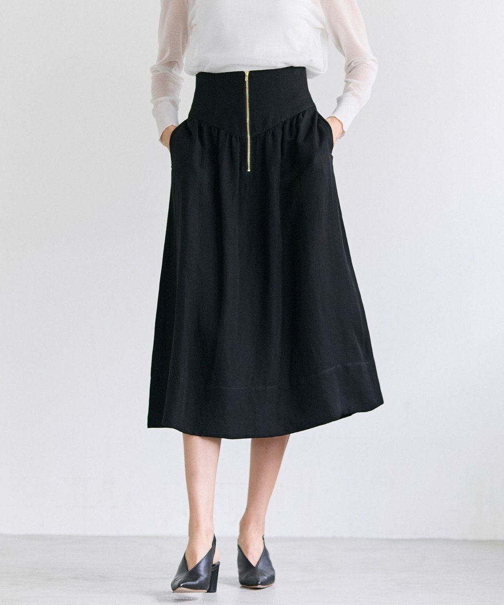 【ベイジ,/BEIGE,】のBERNARD / リネン混 ゴールドジップ ハイウエストフレアスカート インテリア・キッズ・メンズ・レディースファッション・服の通販 founy(ファニー) 　ファッション　Fashion　レディースファッション　Fashion for Women　スカート　Skirts　Aライン・フレアスカート　A-Line & Flared Skirts　春　Spring　ギャザー　Gathered, Ruffled　コルセット　Corset, Bustier　シンプル　Simple, Minimal　フロント　Front, Front Design　リネン　Linen, Linen Fabric　リラックス　Relax, Relaxed Fit　S/S・春夏　SS, Spring/Summer, Warm Season　夏　Summer　エレガント 上品　Elegant　Black|ID: prp329100004868226 ipo3291000000036272908
