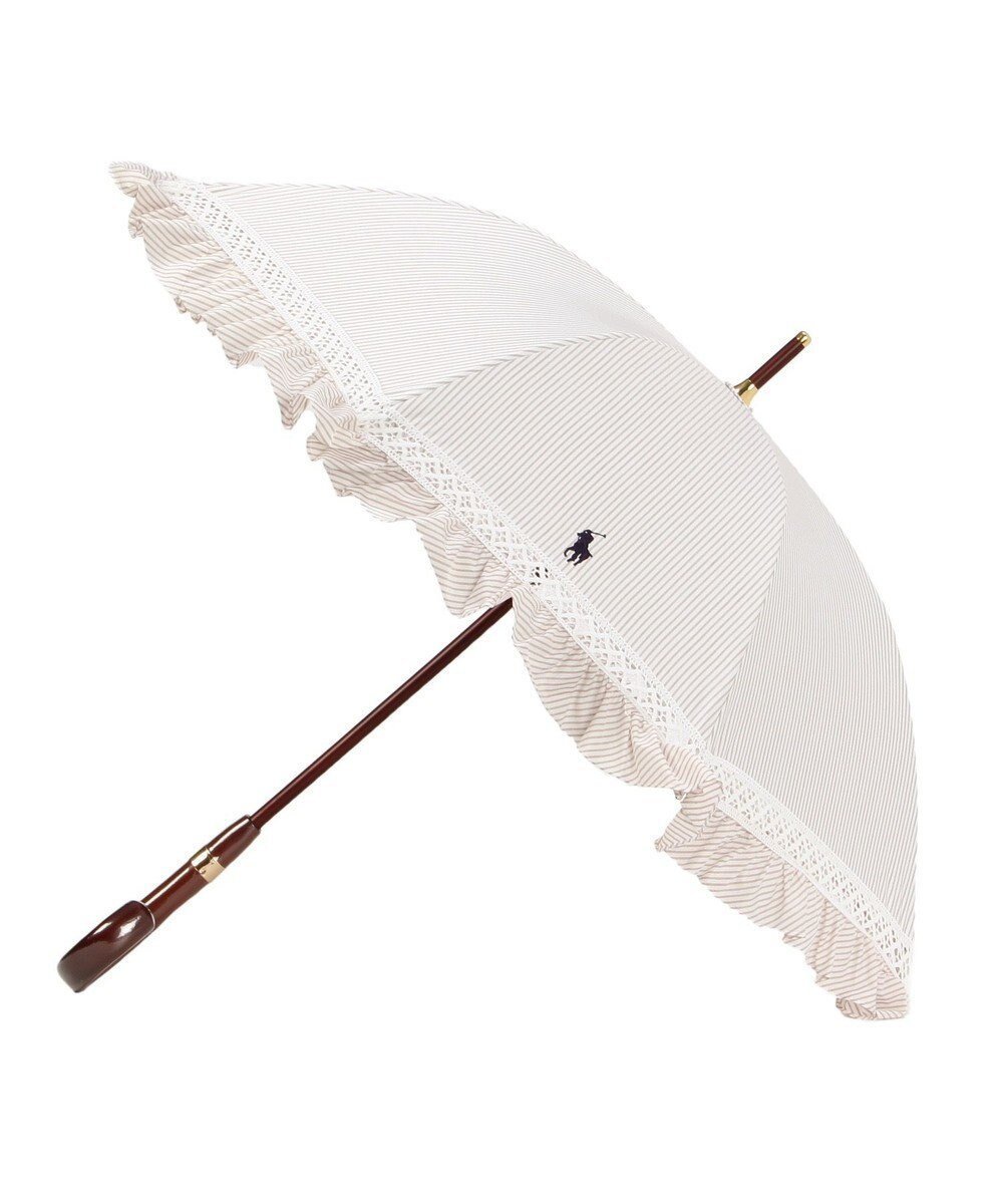 【ムーンバット/MOONBAT】の【遮光/晴雨兼用】POLO RALPH LAUREN (ポロラルフローレン) 長傘 晴雨兼用日傘 ストライプフリル 遮光 遮熱 UV インテリア・キッズ・メンズ・レディースファッション・服の通販 founy(ファニー) 　ファッション　Fashion　レディースファッション　Fashion for Women　レイングッズ・傘・晴雨兼用傘　Umbrellas & Rain Gear　アイビー　Ivy Pattern　傘　Umbrella, Parasol　ストライプ　Stripe, Striped Pattern　トレンド　Trend, Trending Now　ニューヨーク　New York, NYC Style　フリル　Frill, Ruffle　日傘　Parasol, UV Umbrella　レース　Lace, Lace Fabric　おすすめ　Recommended / Our Picks　ベージュ|ID: prp329100004868231 ipo3291000000036272927