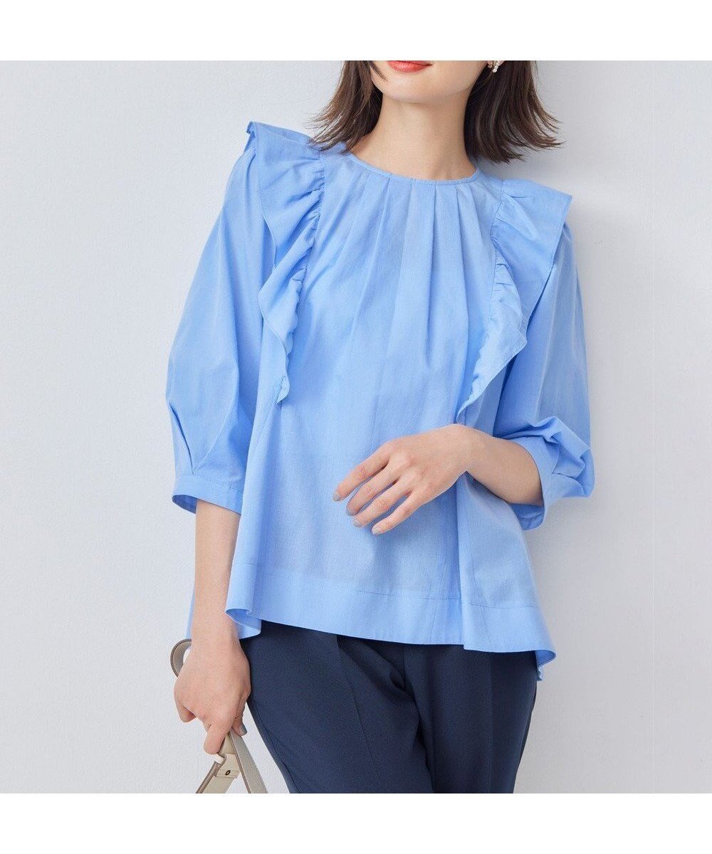 【組曲/KUMIKYOKU】の【WEB限定】ナチュラルローン ペプラムブラウス インテリア・キッズ・メンズ・レディースファッション・服の通販 founy(ファニー) 　ファッション　Fashion　レディースファッション　Fashion for Women　トップス・カットソー　Cut & Sew Tops　シャツ・ブラウス・オフィスカジュアル　Elegant Blouses & Button-Ups　デニム　Denim, Jeans Material　フェミニン　Feminine, Girly　ペプラム　Peplum, Flared Hem　夏　Summer　春　Spring　S/S・春夏　SS, Spring/Summer, Warm Season　秋　Autumn　ブルー系|ID: prp329100004868239 ipo3291000000036272959