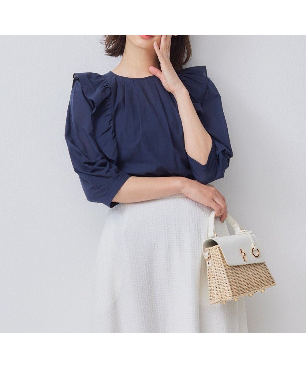 【組曲/KUMIKYOKU】の【WEB限定】ナチュラルローン ペプラムブラウス インテリア・キッズ・メンズ・レディースファッション・服の通販 founy(ファニー) 　ファッション　Fashion　レディースファッション　Fashion for Women　トップス・カットソー　Cut & Sew Tops　シャツ・ブラウス・オフィスカジュアル　Elegant Blouses & Button-Ups　デニム　Denim, Jeans Material　フェミニン　Feminine, Girly　ペプラム　Peplum, Flared Hem　夏　Summer　春　Spring　S/S・春夏　SS, Spring/Summer, Warm Season　秋　Autumn　ネイビー系|ID: prp329100004868239 ipo3291000000036272960
