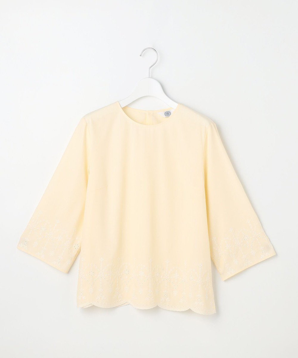 【ジェイ プレス/J.PRESS】のストライプ×エンブロイダリー クルーネック ブラウス インテリア・キッズ・メンズ・レディースファッション・服の通販 founy(ファニー) 　ファッション　Fashion　レディースファッション　Fashion for Women　トップス・カットソー　Cut & Sew Tops　シャツ・ブラウス・オフィスカジュアル　Elegant Blouses & Button-Ups　イエロー　Yellow　エンブロイダリー　Embroidery Design　ストライプ　Stripe, Striped Pattern　レース　Lace, Lace Fabric　エレガント 上品　Elegant　夏　Summer　春　Spring　S/S・春夏　SS, Spring/Summer, Warm Season　イエロー×ホワイト系|ID: prp329100004868267 ipo3291000000036273064