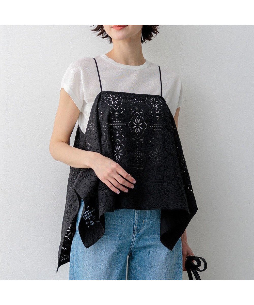 【23区/NIJYUSANKU】の【先行予約】ラッセルオーナメントレース キャミソール ブラウス インテリア・キッズ・メンズ・レディースファッション・服の通販 founy(ファニー) 　ファッション　Fashion　レディースファッション　Fashion for Women　トップス・カットソー　Cut & Sew Tops　キャミソール&ノースリーブ　Camisoles & Sleeveless Tops　シャツ・ブラウス・オフィスカジュアル　Elegant Blouses & Button-Ups　春　Spring　キャミソール　Camisole, Spaghetti Strap Top　クラシカル　Classical, Vintage-Inspired　透かし　Cut-Out, Lacework　タンク　Tank Top, Sleeveless Top　デニム　Denim, Jeans Material　ラッセル　Raschel, Raschel Lace　リラックス　Relax, Relaxed Fit　レース　Lace, Lace Fabric　ワイド　Wide, Wide Fit　S/S・春夏　SS, Spring/Summer, Warm Season　夏　Summer　2026年　2026　ブラック系|ID: prp329100004868281 ipo3291000000036273110