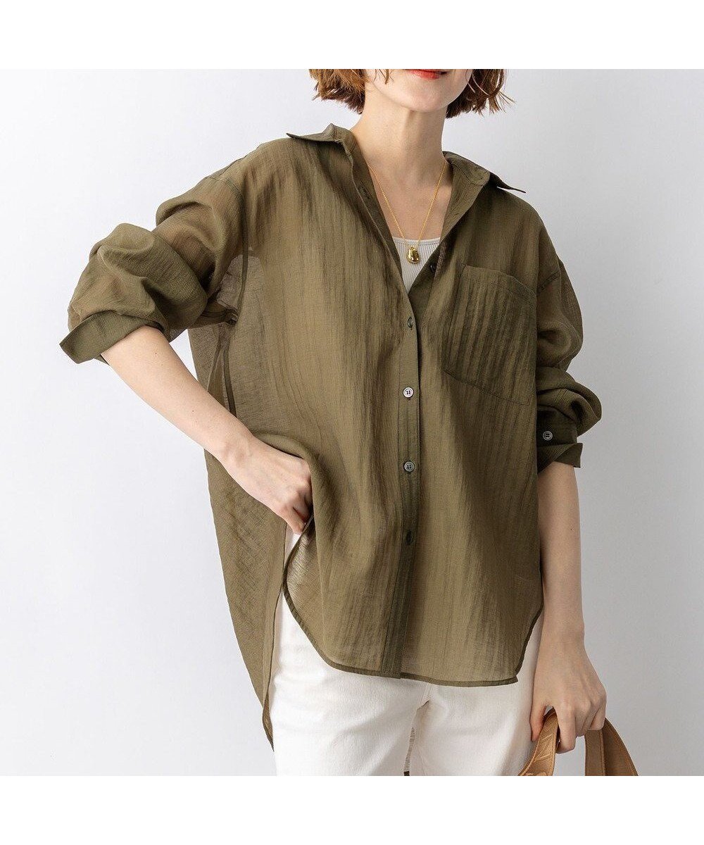 【23区/NIJYUSANKU】の【先行予約】リネンミックスシアースラブ オーバーシャツ インテリア・キッズ・メンズ・レディースファッション・服の通販 founy(ファニー) 　ファッション　Fashion　レディースファッション　Fashion for Women　トップス・カットソー　Cut & Sew Tops　シャツ・ブラウス・オフィスカジュアル　Elegant Blouses & Button-Ups　春　Spring　キャミソール　Camisole, Spaghetti Strap Top　ギャザー　Gathered, Ruffled　シンプル　Simple, Minimal　ジャケット　Jacket, Outerwear　タンク　Tank Top, Sleeveless Top　ボトム　Bottoms, Lower Wear　ミリタリー　Military, Army Style　リネン　Linen, Linen Fabric　リラックス　Relax, Relaxed Fit　S/S・春夏　SS, Spring/Summer, Warm Season　おすすめ　Recommended / Our Picks　夏　Summer　エレガント 上品　Elegant　2026年　2026　カーキ系|ID: prp329100004868282 ipo3291000000036273114