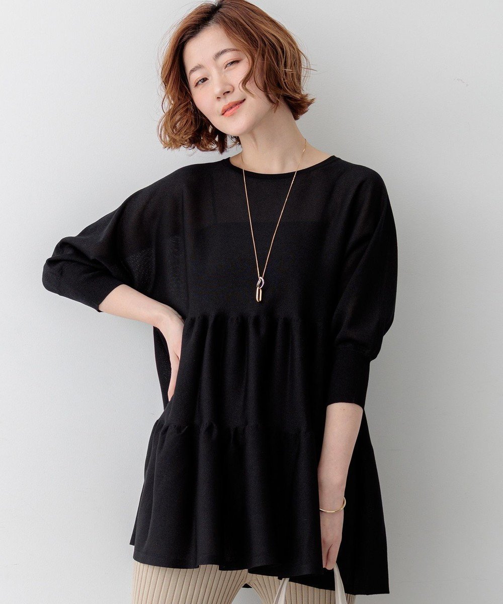 【23区/NIJYUSANKU】の【先行予約】シャイニーシアーニット ティアード チュニック インテリア・キッズ・メンズ・レディースファッション・服の通販 founy(ファニー) 　ファッション　Fashion　レディースファッション　Fashion for Women　トップス・カットソー　Cut & Sew Tops　ニット　Knit Tops & Sweaters　春　Spring　コンパクト　Compact, Small Size　シアー　Sheer, See-Through　セーター　Sweater, Knitwear　チュニック　Tunic, Long Top　ティアード　Tiered, Tiered Style　人気　Popular, Best Seller　リラックス　Relax, Relaxed Fit　ワイド　Wide, Wide Fit　S/S・春夏　SS, Spring/Summer, Warm Season　夏　Summer　旅行　Travel　2026年　2026　ブラック系|ID: prp329100004868287 ipo3291000000036273145