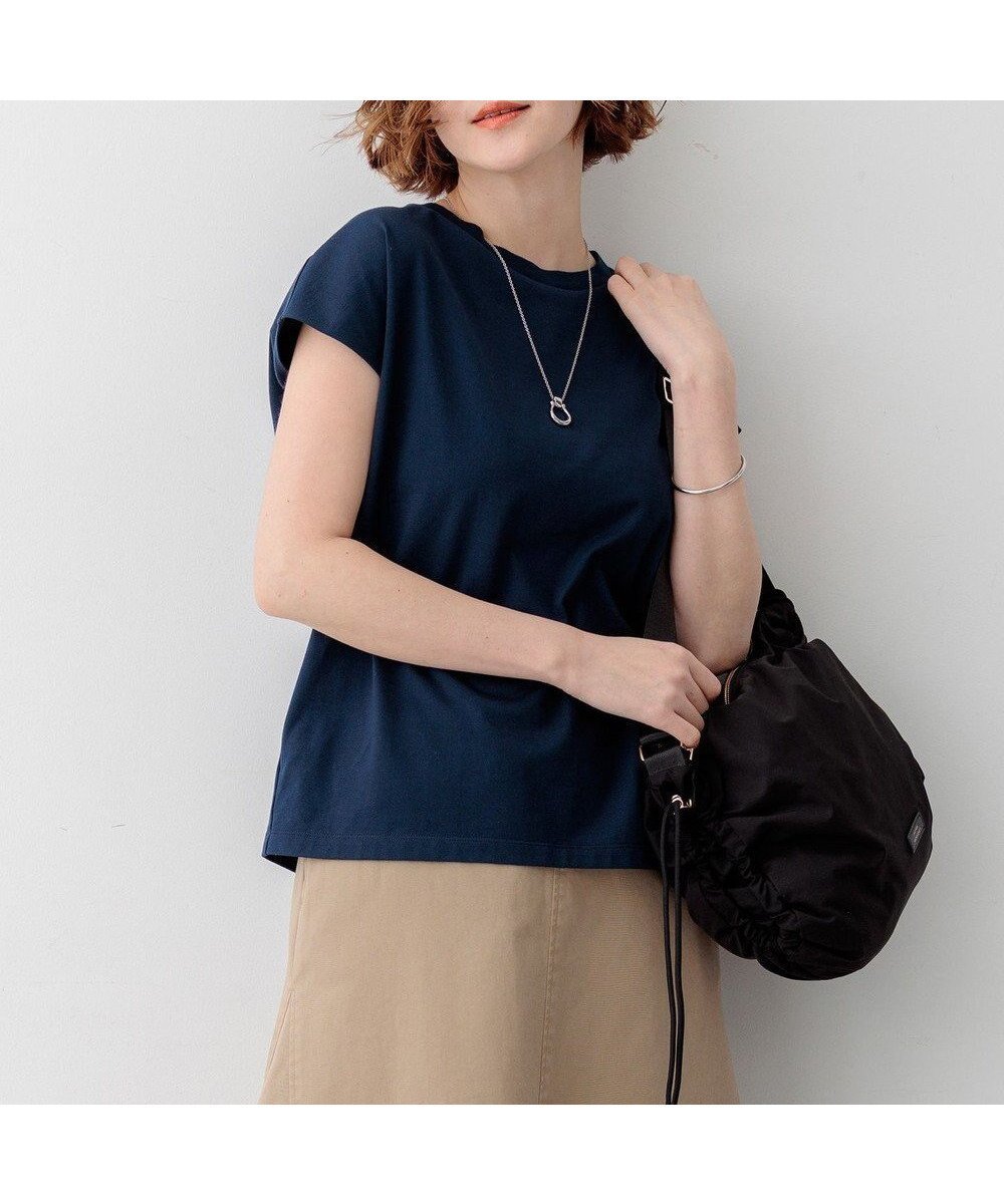 【23区/NIJYUSANKU】の【先行予約/WEB 一部店舗限定カラーあり】スビンハイツイスト フレンチスリーブ Tシャツ インテリア・キッズ・メンズ・レディースファッション・服の通販 founy(ファニー) 　ファッション　Fashion　レディースファッション　Fashion for Women　トップス・カットソー　Cut & Sew Tops　シャツ・ブラウス・オフィスカジュアル　Elegant Blouses & Button-Ups　ロングTシャツ・Tシャツ　Longline T-Shirts & Tees　カットソー・ベーシックTシャツ　Cut-and-Sewn Tops / Stretch Tees & Basics　アンサンブル　Ensemble Set　インナー　Innerwear　春　Spring　カットソー　Cut and Sewn Top　カーディガン　Cardigan, Knitwear　ジャケット　Jacket, Outerwear　スリーブ　Sleeve, Long Sleeve / Short Sleeve　フレンチ　French, French Style　リラックス　Relax, Relaxed Fit　S/S・春夏　SS, Spring/Summer, Warm Season　夏　Summer　エレガント 上品　Elegant　2026年　2026　ネイビー系|ID: prp329100004868290 ipo3291000000036273159