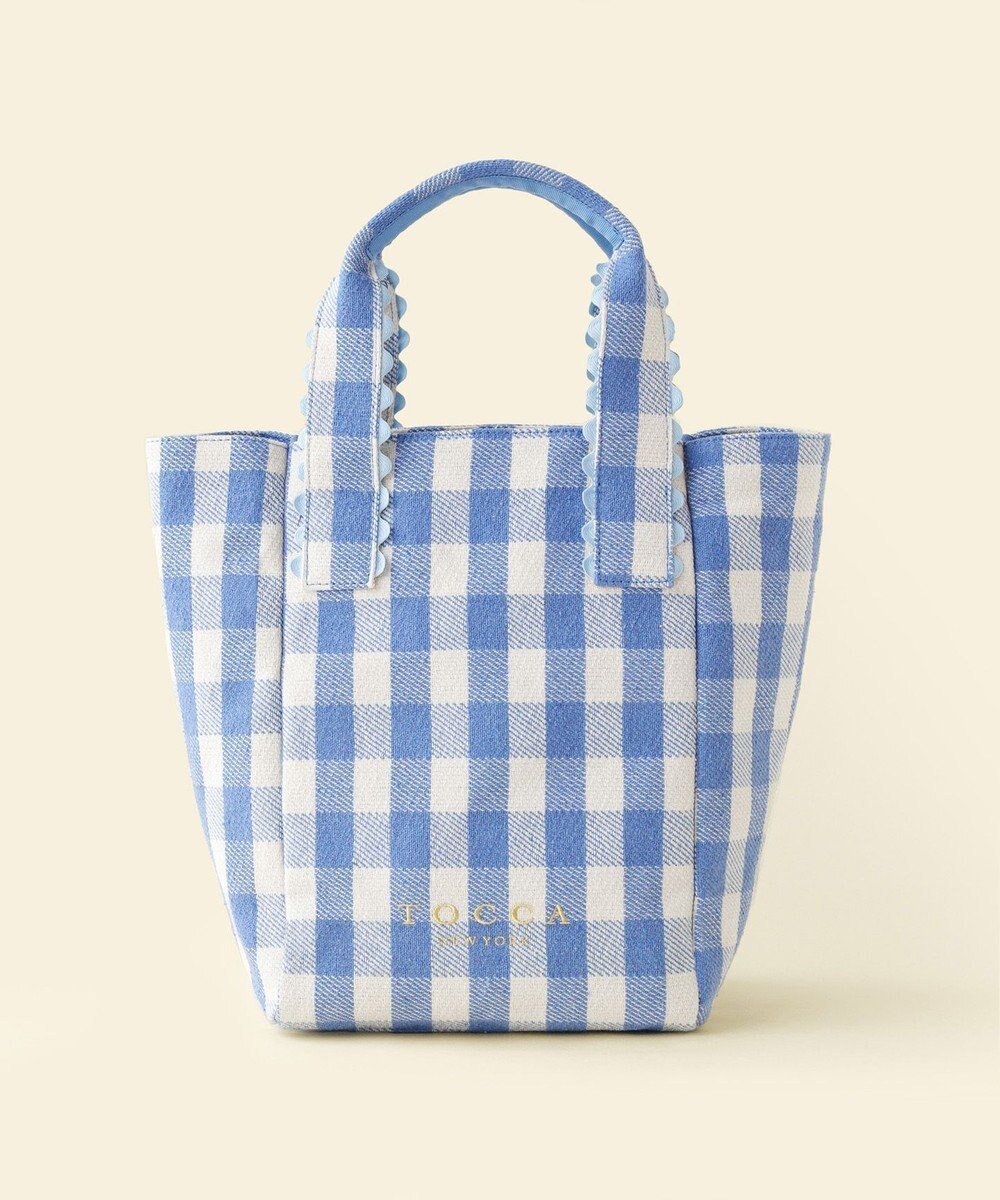 【トッカ/TOCCA】の【WEB&一部店舗限定】WAVES HANDLE TOTE トートバッグ インテリア・キッズ・メンズ・レディースファッション・服の通販 founy(ファニー) 　ファッション　Fashion　レディースファッション　Fashion for Women　バッグ　Bags　アウトドア　Outdoor Clothing　ウェーブ　Wavy Pattern　ギンガム　Gingham, Gingham Fabric　シンプル　Simple, Minimal　財布　Wallet, Purse　チェック　Check, Plaid, Tartan　トリミング　Trimming, Decorative Edge　フォルム　Silhouette, Form　フリル　Frill, Ruffle　ブレード　Braid, Decorative Trim　ポケット　Pocket, Pocket Detail　ポーチ　Pouch, Small Case　モダン　Modern, Contemporary　旅行　Travel　ビジネス 仕事 通勤　Business / Work / Commuting　ブルー系|ID: prp329100004868292 ipo3291000000036273169