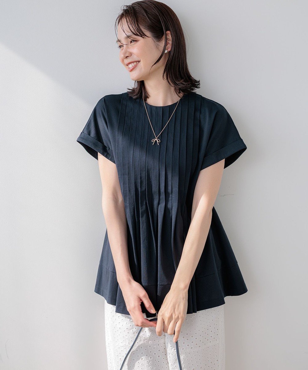 【組曲/KUMIKYOKU】の【先行予約】サマージャージーブラウスライク カットソー インテリア・キッズ・メンズ・レディースファッション・服の通販 founy(ファニー) 　ファッション　Fashion　レディースファッション　Fashion for Women　トップス・カットソー　Cut & Sew Tops　シャツ・ブラウス・オフィスカジュアル　Elegant Blouses & Button-Ups　ロングTシャツ・Tシャツ　Longline T-Shirts & Tees　カットソー・ベーシックTシャツ　Cut-and-Sewn Tops / Stretch Tees & Basics　エレガント 上品　Elegant　春　Spring　カットソー　Cut and Sewn Top　カフス　Cuff Design　吸水　Absorbent, Quick-Dry　スリーブ　Sleeve, Long Sleeve / Short Sleeve　チュニック　Tunic, Long Top　ドロップ　Drop Shoulder, Dropped Style　フィット　Fit, Slim Fit　フレア　Flare, Flared　半袖　Short Sleeve, Half Sleeve　S/S・春夏　SS, Spring/Summer, Warm Season　おすすめ　Recommended / Our Picks　夏　Summer　ネイビー系|ID: prp329100004868295 ipo3291000000036273184