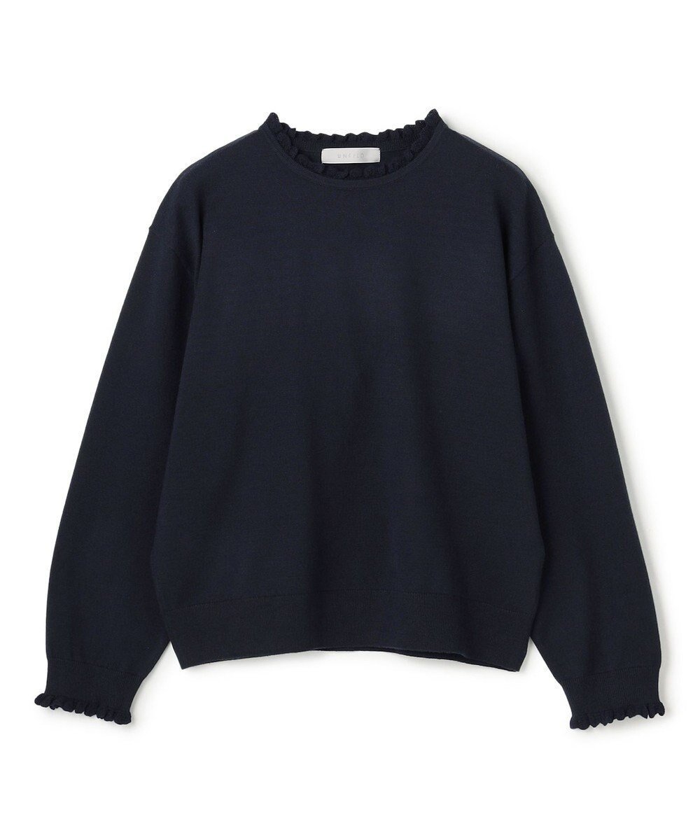 【アンフィーロ 自由区/UNFILO】のフリルトリミング ニット インテリア・キッズ・メンズ・レディースファッション・服の通販 founy(ファニー) 　ファッション　Fashion　レディースファッション　Fashion for Women　トップス・カットソー　Cut & Sew Tops　ニット　Knit Tops & Sweaters　ウォッシャブル　Machine Washable　シルク　Silk, 100% Silk　ストレッチ　Stretch, Stretchy Fabric　セーター　Sweater, Knitwear　トリミング　Trimming, Decorative Edge　フリル　Frill, Ruffle　レース　Lace, Lace Fabric　A/W・秋冬　Autumn/Winter　ネイビー×ネイビー|ID: prp329100004868300 ipo3291000000036273249