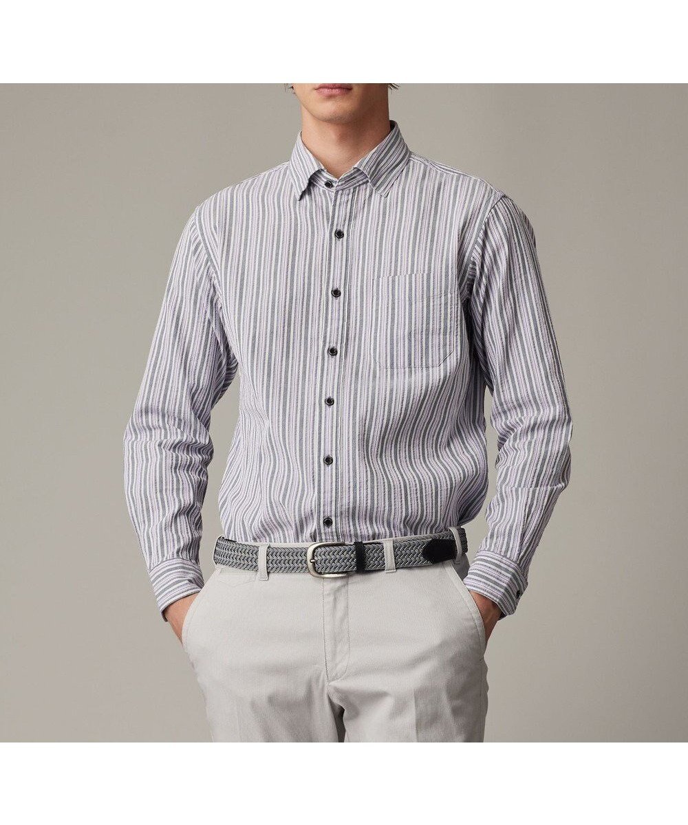 【ジョセフ アブード/JOSEPH ABBOUD / MEN】の【オーガニックコットン使用】 オーガニックコードストライプ シャツ インテリア・キッズ・メンズ・レディースファッション・服の通販 founy(ファニー) 　ファッション　Fashion　メンズファッション　Fashion for Men　トップス・カットソー　Cut & Sew Tops　メンズシャツ　Shirts　おすすめ　Recommended / Our Picks　オーガニック　Organic Cotton　ストライプ　Stripe, Striped Pattern　夏　Summer　春　Spring　S/S・春夏　SS, Spring/Summer, Warm Season　ネイビー系1|ID: prp329100004868476 ipo3291000000036278476
