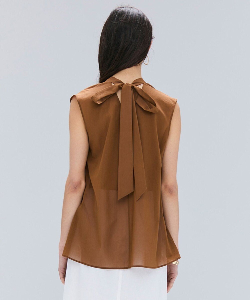 【ベイジ,/BEIGE,】の【洗える】BAC / コットンバックボウタイノースリーブブラウス インテリア・キッズ・メンズ・レディースファッション・服の通販 founy(ファニー) 　ファッション　Fashion　レディースファッション　Fashion for Women　トップス・カットソー　Cut & Sew Tops　キャミソール&ノースリーブ　Camisoles & Sleeveless Tops　シャツ・ブラウス・オフィスカジュアル　Elegant Blouses & Button-Ups　インナー　Innerwear　エレガント 上品　Elegant　ジャケット　Jacket, Outerwear　ノースリーブ　Sleeveless, No-Sleeve　リボン　Ribbon, Bow　夏　Summer　春　Spring　S/S・春夏　SS, Spring/Summer, Warm Season　洗える　Machine Washable　ビジネス 仕事 通勤　Business / Work / Commuting　Brown|ID: prp329100004868477 ipo3291000000036278484
