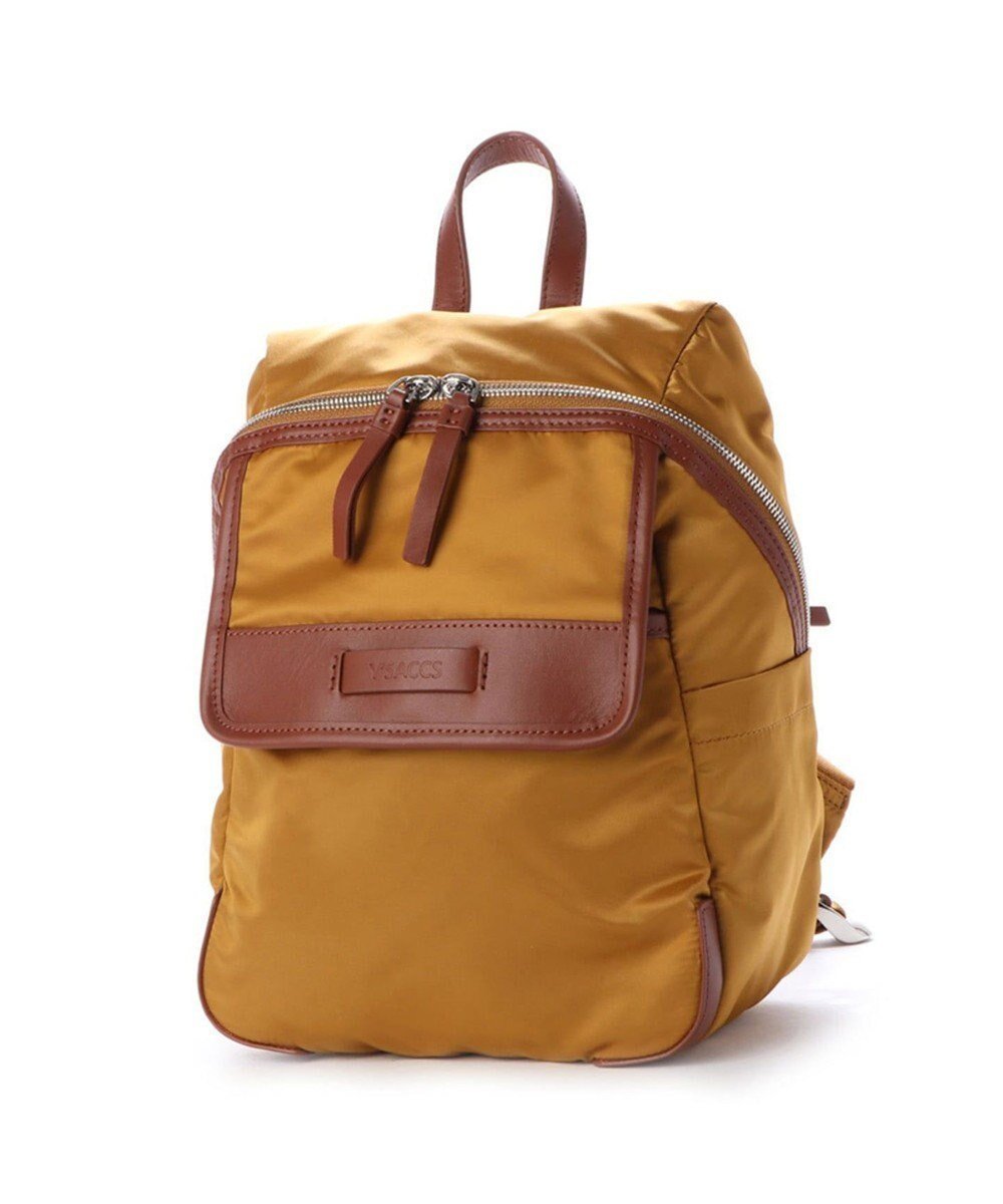 【イザック/Y'SACCS】のナイロン×カウレザー リュックサック Sサイズ インテリア・キッズ・メンズ・レディースファッション・服の通販 founy(ファニー) 　ファッション　Fashion　レディースファッション　Fashion for Women　バッグ　Bags　コンパクト　Compact, Small Size　トラベル　Travel, Travel Gear　ポケット　Pocket, Pocket Detail　ラウンド　Round, Round Neck　リュック　Backpack, Rucksack　エレガント 上品　Elegant　キャメル|ID: prp329100004868490 ipo3291000000036278569