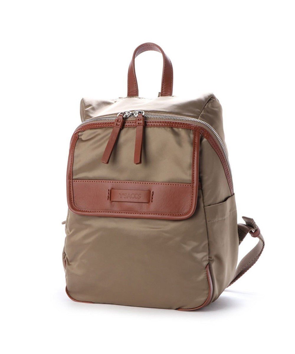 【イザック/Y'SACCS】のナイロン×カウレザー リュックサック Sサイズ インテリア・キッズ・メンズ・レディースファッション・服の通販 founy(ファニー) 　ファッション　Fashion　レディースファッション　Fashion for Women　バッグ　Bags　コンパクト　Compact, Small Size　トラベル　Travel, Travel Gear　ポケット　Pocket, Pocket Detail　ラウンド　Round, Round Neck　リュック　Backpack, Rucksack　エレガント 上品　Elegant　グレージュ|ID: prp329100004868490 ipo3291000000036278570