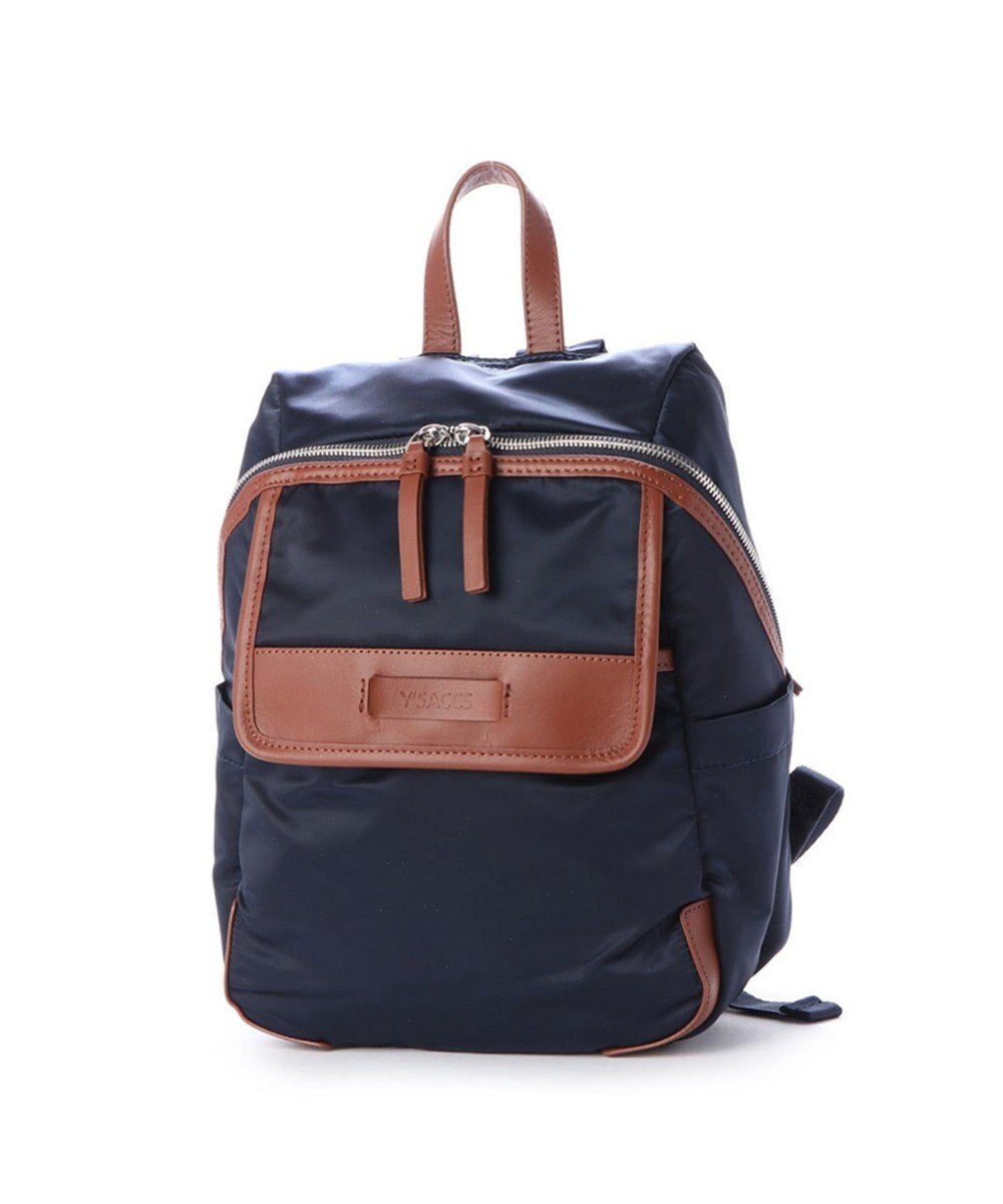 【イザック/Y'SACCS】のナイロン×カウレザー リュックサック Sサイズ インテリア・キッズ・メンズ・レディースファッション・服の通販 founy(ファニー) 　ファッション　Fashion　レディースファッション　Fashion for Women　バッグ　Bags　コンパクト　Compact, Small Size　トラベル　Travel, Travel Gear　ポケット　Pocket, Pocket Detail　ラウンド　Round, Round Neck　リュック　Backpack, Rucksack　エレガント 上品　Elegant　ネイビー|ID: prp329100004868490 ipo3291000000036278572