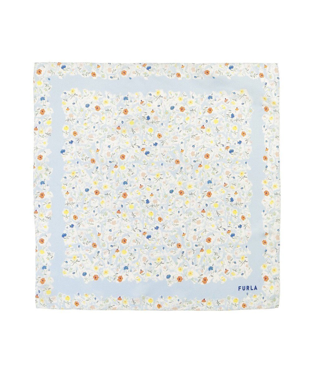 【ムーンバット/MOONBAT】の【シルク100%】フルラ (FURLA) 小花柄 シルクプリントスカーフ 58cm×58cm インテリア・キッズ・メンズ・レディースファッション・服の通販 founy(ファニー) 　ファッション　Fashion　レディースファッション　Fashion for Women　イタリア　Italy　エレガント 上品　Elegant　コレクション　Collection, Seasonal Line　シルク　Silk, 100% Silk　スカーフ　Scarf, Neckwear　なめらか　Smooth, Silky Texture　バンダナ　Bandana, Head Scarf　パターン　Pattern, Design Print　ランダム　Random, Irregular　ペールスカイ|ID: prp329100004868497 ipo3291000000036278608