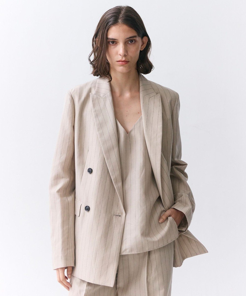 【ベイジ,/BEIGE,】のERYTH / リネンストライプダブルジャケット 人気、トレンドファッション・服の通販 founy(ファニー) 　ファッション　Fashion　レディースファッション　Fashion for Women　アウター　Coat / Outerwear Collection　レディースジャケット・軽アウター　Jackets　テーラードジャケット / 通勤・きれいめスタイル　Tailored Jackets & Blazers　インナー　Innerwear　オケージョン　Occasion Wear　春　Spring　キャミ　Camisole, Cami Top　キャミソール　Camisole, Spaghetti Strap Top　ショルダー　Shoulder, Shoulder Strap　ジャケット　Jacket, Outerwear　ダブル　Double, Double-Breasted　なめらか　Smooth, Silky Texture　フラット　Flat, Flat Shoes　リネン　Linen, Linen Fabric　S/S・春夏　SS, Spring/Summer, Warm Season　夏　Summer　エレガント 上品　Elegant　ビジネス 仕事 通勤　Business / Work / Commuting　 other-1|ID: prp329100004868521 ipo3291000000036278704