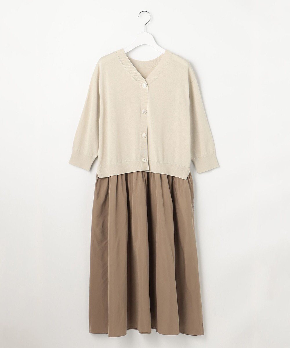 【自由区/JIYU-KU】の【人気異素材コンビの最新作・前後着用可】タフタコンビ ワンピース インテリア・キッズ・メンズ・レディースファッション・服の通販 founy(ファニー) 　ファッション　Fashion　レディースファッション　Fashion for Women　ワンピース　Dresses　カーディガン　Cardigan, Knitwear　コンビ　Combo, Combination Style　タフタ　Taffeta, Structured Fabric　バランス　Balance, Style Balance　人気　Popular, Best Seller　夏　Summer　春　Spring　S/S・春夏　SS, Spring/Summer, Warm Season　ベージュ×モカ|ID: prp329100004868529 ipo3291000000036278736