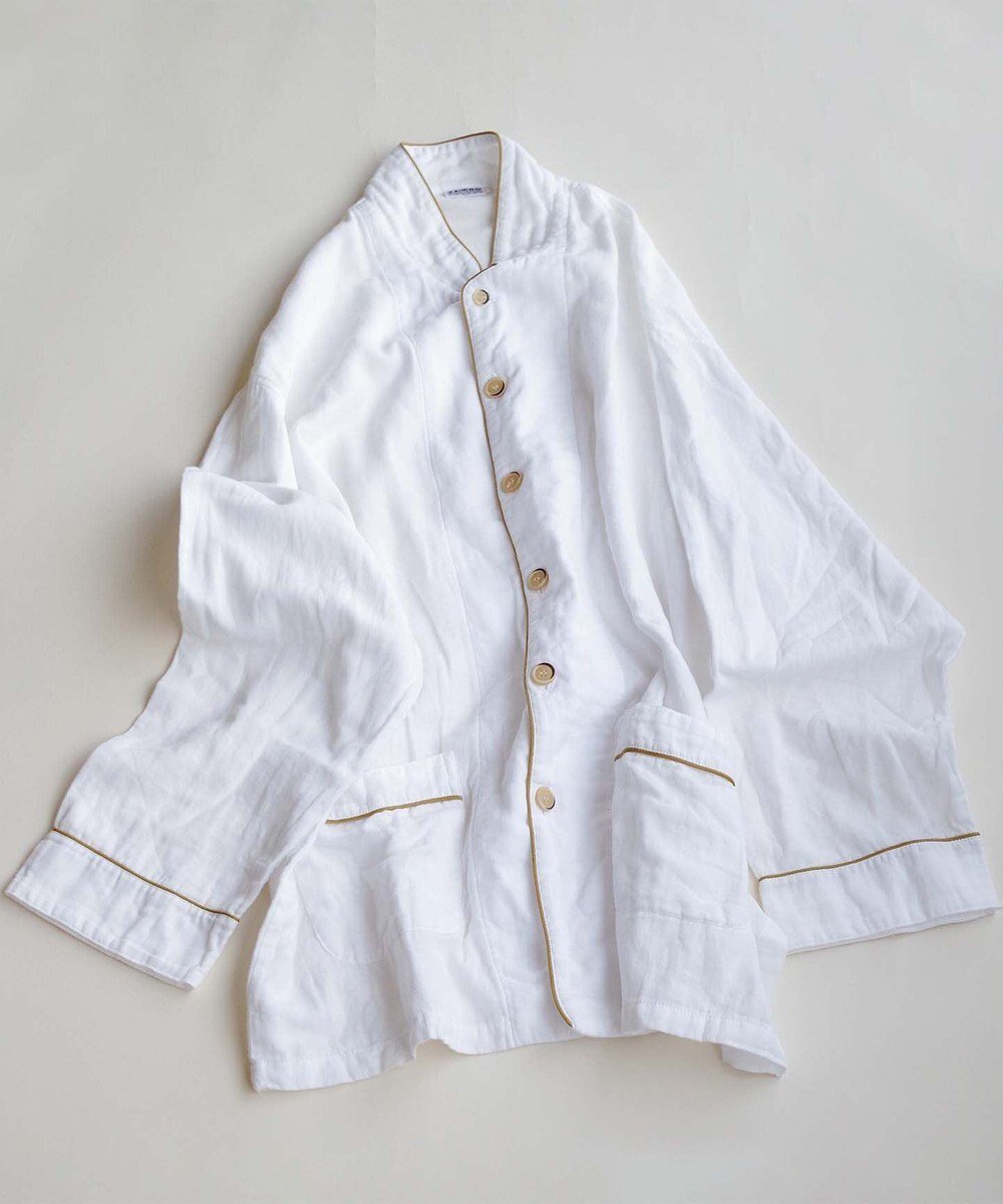 【京和晒綿紗/KYO WAZARASHI MENSYA】の【紗栄子さん愛用パジャマの色違い/UNISEX】ガーゼパジャマ 2重合わせ 白 インテリア・キッズ・メンズ・レディースファッション・服の通販 founy(ファニー) 　ファッション　Fashion　レディースファッション　Fashion for Women　イエロー　Yellow　春　Spring　吸水　Absorbent, Quick-Dry　ダブル　Double, Double-Breasted　ダメージ　Distressed, Destroyed　パジャマ　Pajamas, Sleepwear　ユニセックス　Unisex, Genderless　マスタードバイアス|ID: prp329100004868569 ipo3291000000036279172