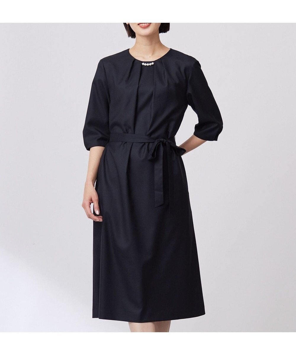 【ジェイ プレス/J.PRESS】の【洗える・UV加工・吸水速乾】OXIJEWELストレッチ ワンピース インテリア・キッズ・メンズ・レディースファッション・服の通販 founy(ファニー) 　ファッション　Fashion　レディースファッション　Fashion for Women　ワンピース　Dresses　ウォッシャブル　Machine Washable　春　Spring　洗える　Machine Washable　吸水　Absorbent, Quick-Dry　シンプル　Simple, Minimal　ジャケット　Jacket, Outerwear　ストレッチ　Stretch, Stretchy Fabric　ドレープ　Drape, Draping Fabric　パール　Pearl, Pearl Accent　メランジ　Melange, Mixed Yarn　S/S・春夏　SS, Spring/Summer, Warm Season　夏　Summer　ネイビー系|ID: prp329100004868582 ipo3291000000036279306