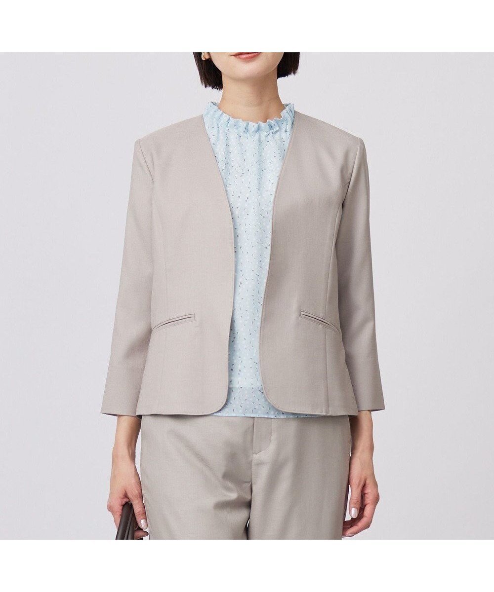 【ジェイ プレス/J.PRESS】の【セットアップ対応・洗える・UVケア・吸水速乾】OXIJEWELストレッチ ノーカラー ジャケット インテリア・キッズ・メンズ・レディースファッション・服の通販 founy(ファニー) 　ファッション　Fashion　レディースファッション　Fashion for Women　アウター　Coat / Outerwear Collection　レディースジャケット・軽アウター　Jackets　ノーカラージャケット / シンプル上品コーデ　Collarless Jackets　ウォッシャブル　Machine Washable　春　Spring　洗える　Machine Washable　吸水　Absorbent, Quick-Dry　ジャケット　Jacket, Outerwear　ストレッチ　Stretch, Stretchy Fabric　セットアップ　Set-Up, Coordinated Outfit　ドレープ　Drape, Draping Fabric　フロント　Front, Front Design　羽織　Haori, Light Jacket　メランジ　Melange, Mixed Yarn　S/S・春夏　SS, Spring/Summer, Warm Season　夏　Summer　ビジネス 仕事 通勤　Business / Work / Commuting　ベージュ系|ID: prp329100004868584 ipo3291000000036279354
