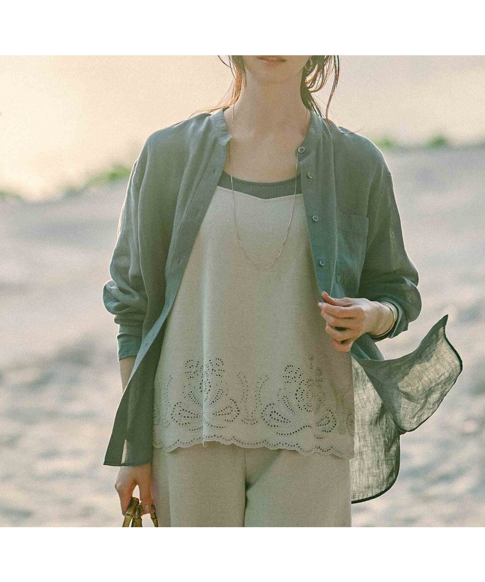 【23区/NIJYUSANKU】の【洗える】LIBECO バンドカラー シャツ インテリア・キッズ・メンズ・レディースファッション・服の通販 founy(ファニー) 　ファッション　Fashion　レディースファッション　Fashion for Women　トップス・カットソー　Cut & Sew Tops　シャツ・ブラウス・オフィスカジュアル　Elegant Blouses & Button-Ups　オレンジ　Orange　春　Spring　洗える　Machine Washable　カーディガン　Cardigan, Knitwear　ショルダー　Shoulder, Shoulder Strap　ストライプ　Stripe, Striped Pattern　ドロップ　Drop Shoulder, Dropped Style　フレア　Flare, Flared　ベーシック　Basic, Essential　無地　Plain, Solid Color　リネン　Linen, Linen Fabric　ロング　Long, Long-Length　S/S・春夏　SS, Spring/Summer, Warm Season　夏　Summer　2024年　2024　2024春夏・S/S　Spring/Summer 2024 SS24　カーキ|ID: prp329100004868588 ipo3291000000036279440