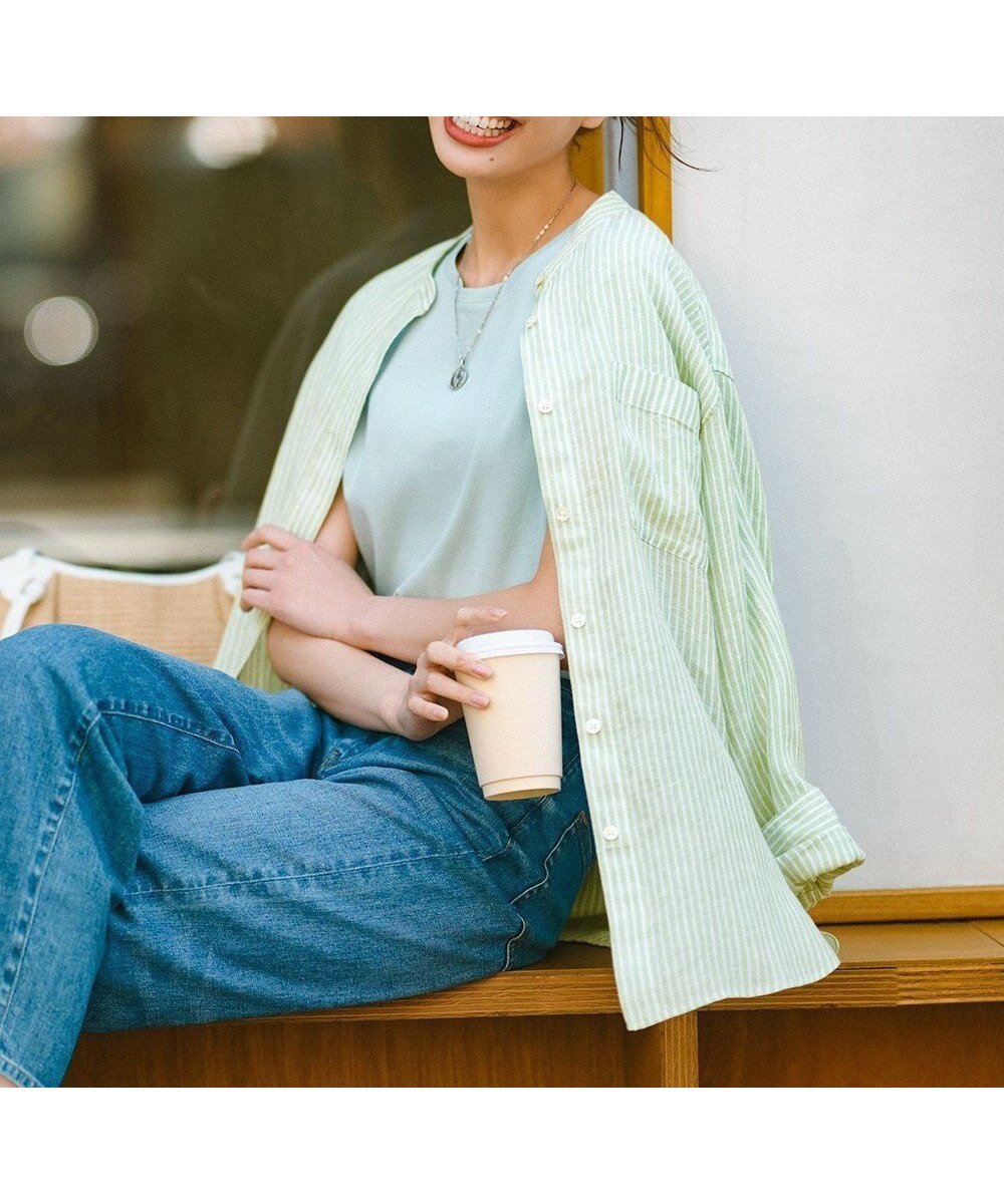 【23区/NIJYUSANKU】の【洗える】LIBECO バンドカラー シャツ インテリア・キッズ・メンズ・レディースファッション・服の通販 founy(ファニー) 　ファッション　Fashion　レディースファッション　Fashion for Women　トップス・カットソー　Cut & Sew Tops　シャツ・ブラウス・オフィスカジュアル　Elegant Blouses & Button-Ups　オレンジ　Orange　春　Spring　洗える　Machine Washable　カーディガン　Cardigan, Knitwear　ショルダー　Shoulder, Shoulder Strap　ストライプ　Stripe, Striped Pattern　ドロップ　Drop Shoulder, Dropped Style　フレア　Flare, Flared　ベーシック　Basic, Essential　無地　Plain, Solid Color　リネン　Linen, Linen Fabric　ロング　Long, Long-Length　S/S・春夏　SS, Spring/Summer, Warm Season　夏　Summer　2024年　2024　2024春夏・S/S　Spring/Summer 2024 SS24　メロンストライプ|ID: prp329100004868588 ipo3291000000036279443