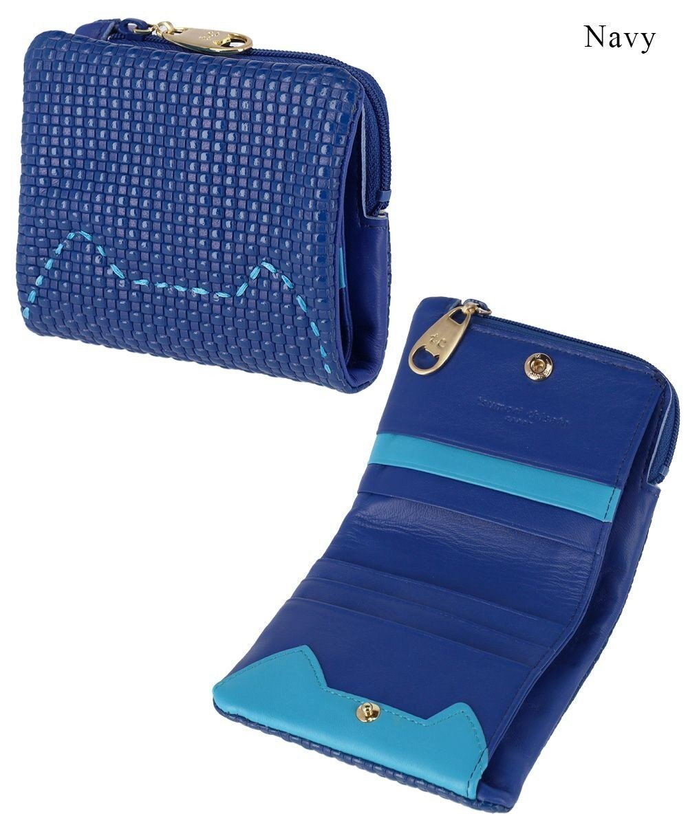 【ツモリチサト キャリー/tsumori chisato CARRY】のエンボスメッシュ 2つ折り財布 スリムタイプ 猫ステッチ インテリア・キッズ・メンズ・レディースファッション・服の通販 founy(ファニー) 　ファッション　Fashion　レディースファッション　Fashion for Women　ミニ財布・二つ折り財布　Wallets & Card Cases　スリム　Slim, Slim Fit　フォルム　Silhouette, Form　メッシュ　Mesh, Net Fabric　モチーフ　Motif, Design Theme　ラベンダー　Lavender　猫　Cat, Kitty　財布　Wallet, Purse　ネイビー|ID: prp329100004868596 ipo3291000000036279579