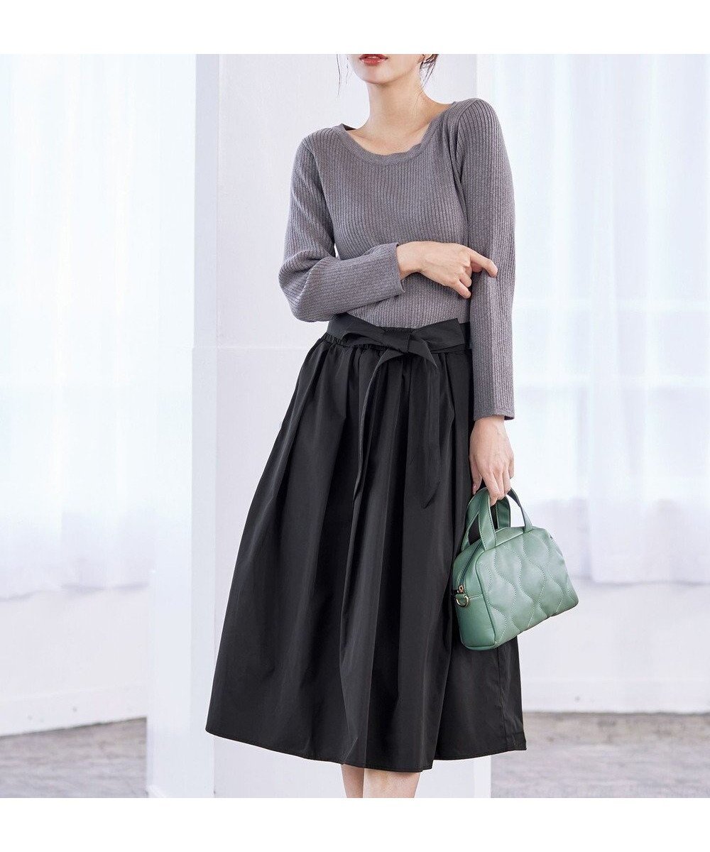 【ティアクラッセ/Tiaclasse】の【洗える】タフタスカートドッキングワンピース インテリア・キッズ・メンズ・レディースファッション・服の通販 founy(ファニー) 　ファッション　Fashion　レディースファッション　Fashion for Women　スカート　Skirts　コンパクト　Compact, Small Size　タフタ　Taffeta, Structured Fabric　ドッキング　Docking, Mixed Material　フィット　Fit, Slim Fit　ポケット　Pocket, Pocket Detail　エレガント 上品　Elegant　洗える　Machine Washable　A/W・秋冬　Autumn/Winter　チャコールグレー|ID: prp329100004868637 ipo3291000000036280229