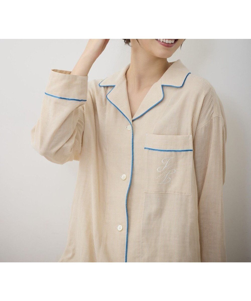 【自由区/JIYU-KU】の【WEB限定】オーガニックコットンパジャマ インテリア・キッズ・メンズ・レディースファッション・服の通販 founy(ファニー) 　ファッション　Fashion　レディースファッション　Fashion for Women　イエロー　Yellow　巾着　Drawstring Bag, Kinchaku　サテン　Satin, Glossy Fabric　シャンブレー　Chambray, Denim-Like Fabric　シルバー　Silver, Metallic Silver　ストライプ　Stripe, Striped Pattern　ダブル　Double, Double-Breasted　パイピング　Piping, Trim Design　パジャマ　Pajamas, Sleepwear　パターン　Pattern, Design Print　ポケット　Pocket, Pocket Detail　リラックス　Relax, Relaxed Fit　おすすめ　Recommended / Our Picks　お家時間・ステイホーム　Stay Home / At Home　旅行　Travel　ギフト プレゼント　Gift / Present　イエローストライプ×ブルー|ID: prp329100004868703 ipo3291000000036281231